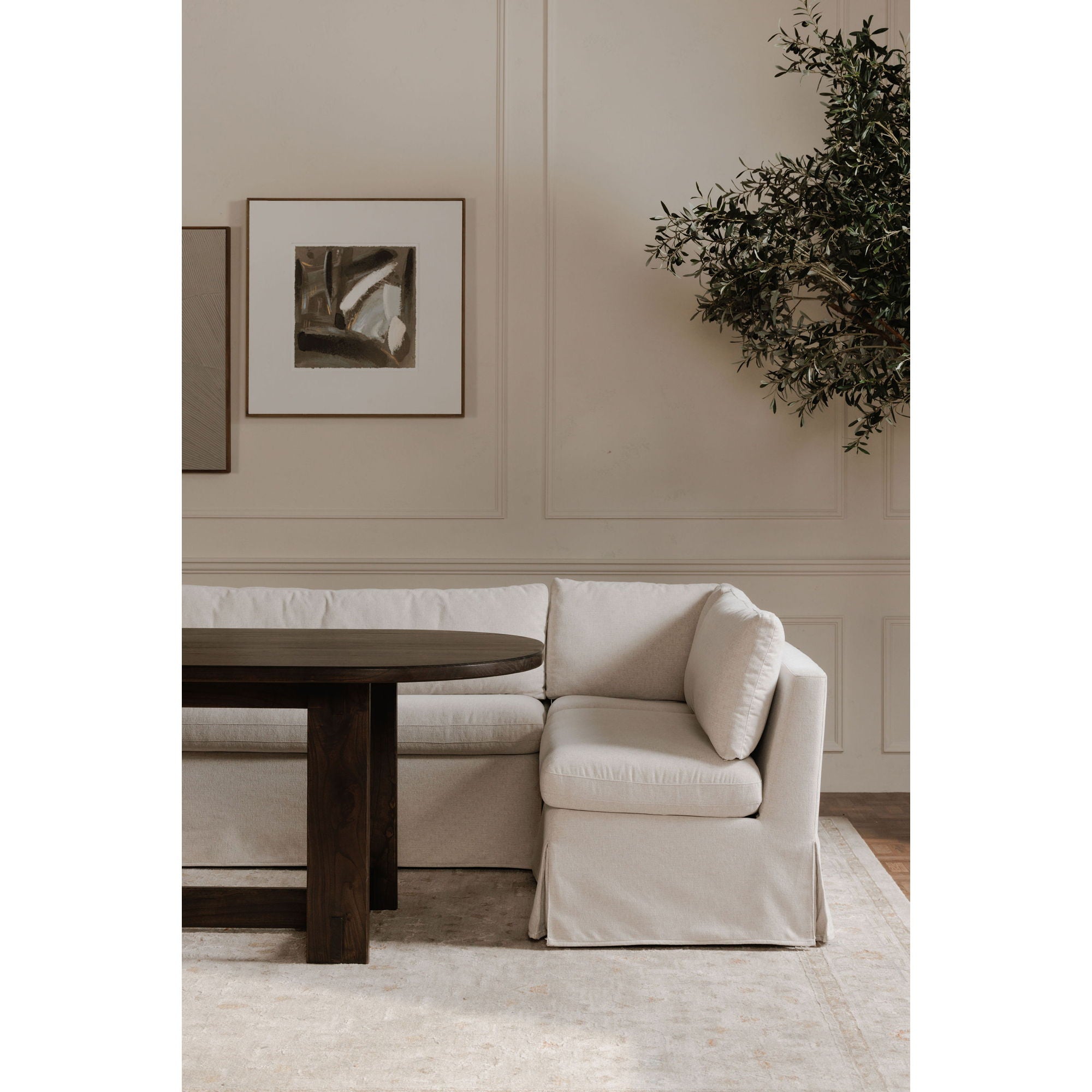 Fable 3-Piece Slipcover Dining Banquette L-Shaped Couch Set in Beige - Perfect for Small Spaces, Breakfast Nooks & Cozy Dining Areas