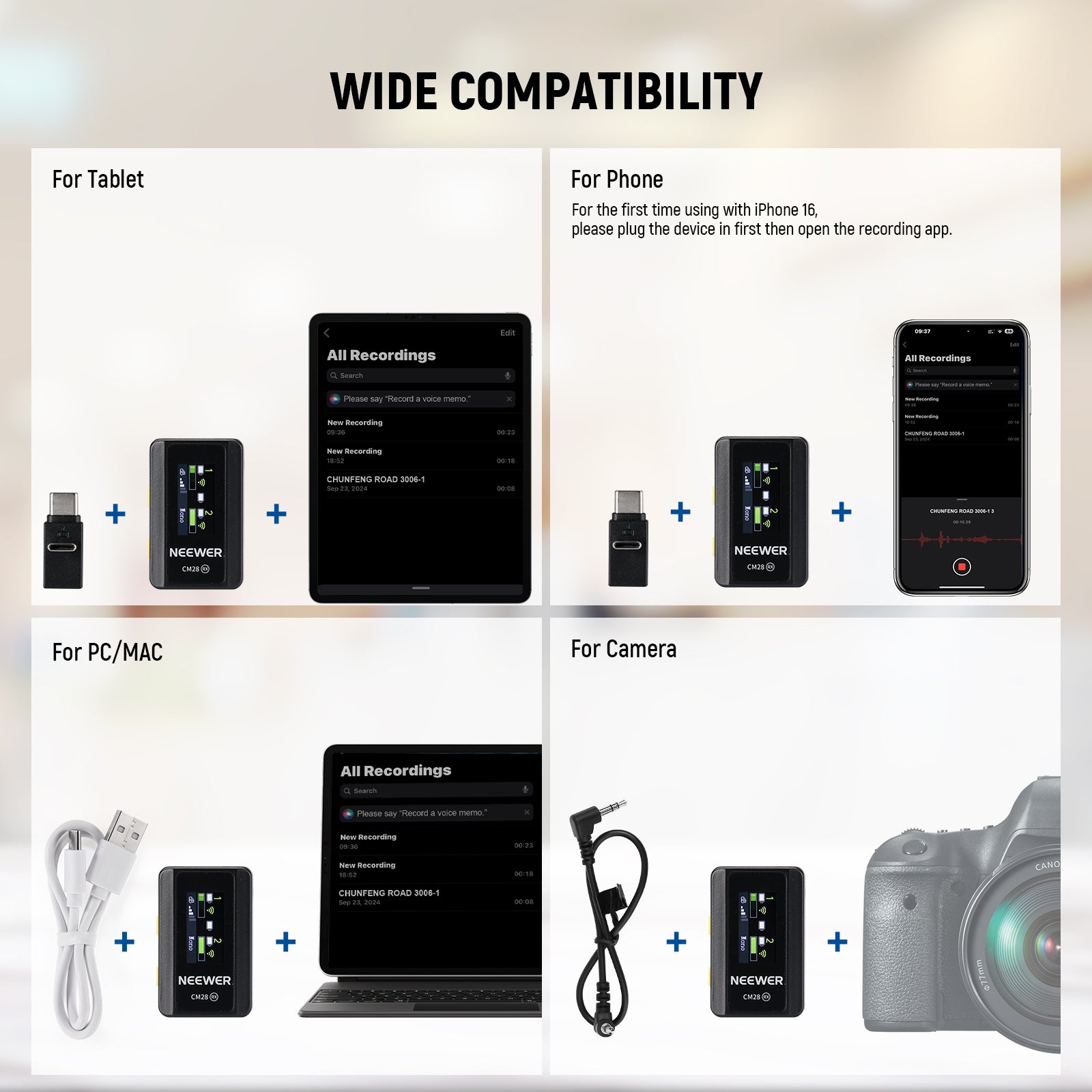 NEEWER CM28 Wireless Lavalier Microphone System for iPhone, Android, Camera - Clip-on Omnidirectional Mic with Noise Reduction for YouTube, Vlogging, Interviews, Live Streaming