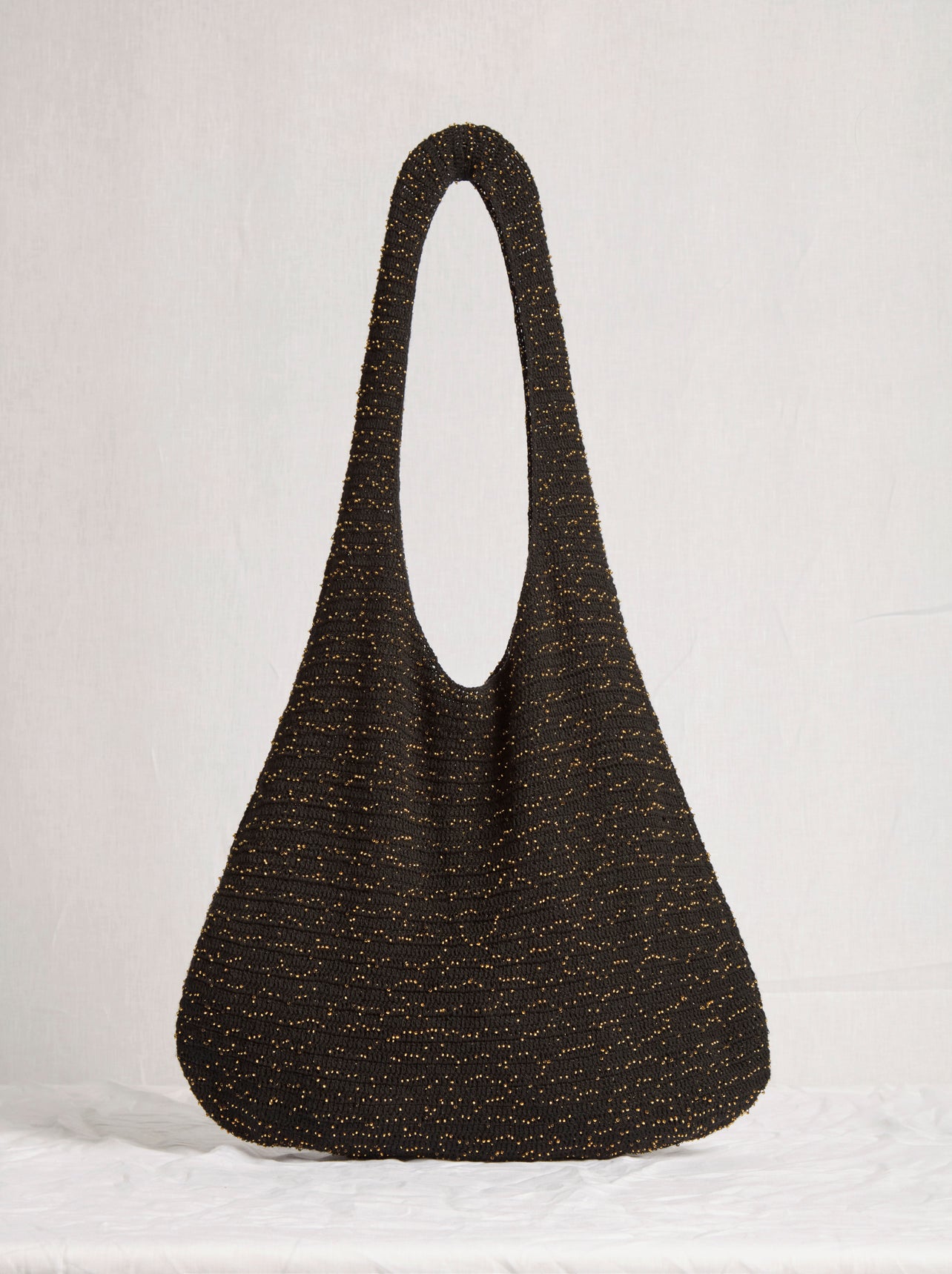 Luxury Black & Gold Beaded Cashmere Knit Hobo Bag - Elegant Women's Shoulder Purse for Date Night & Evening Events