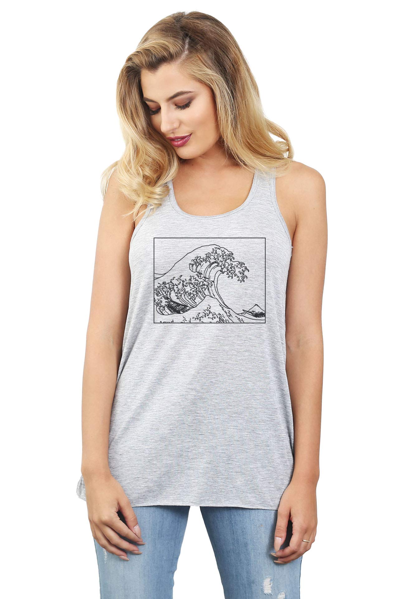 Hokusai Great Waves Women's Sleeveless Flowy Racerback Tank Top - Casual Summer Wear, Yoga & Beach Outfit