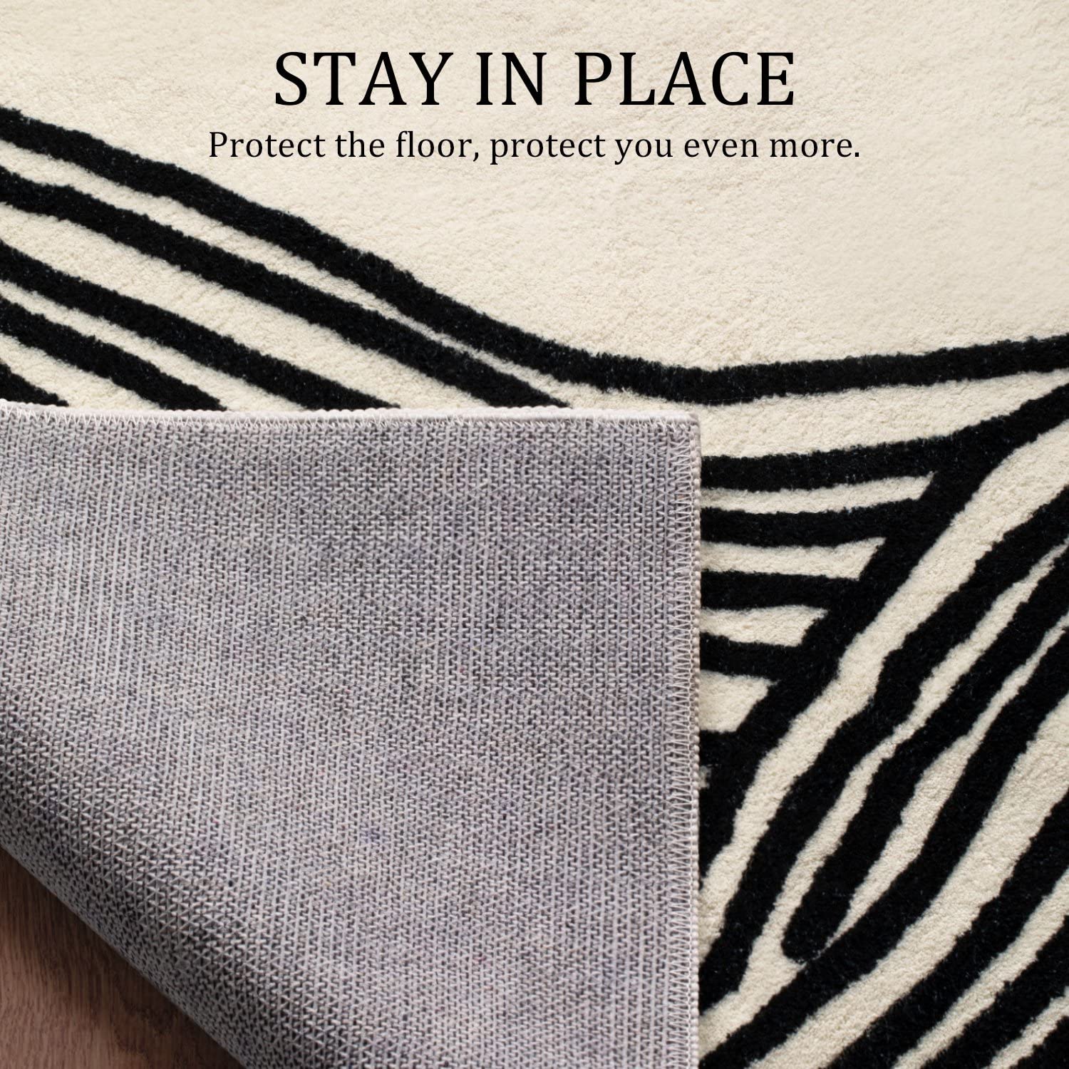 YIHOUSE 8×10 Ft Non-Shedding Washable Area Rug - Soft Faux Wool Modern Striped Black and White Rug for Bedroom, Living Room, Dining Room, Office, Playroom & Nursery | Non-Slip Contemporary Large Rug for Home Decor & Cozy Floor Comfort