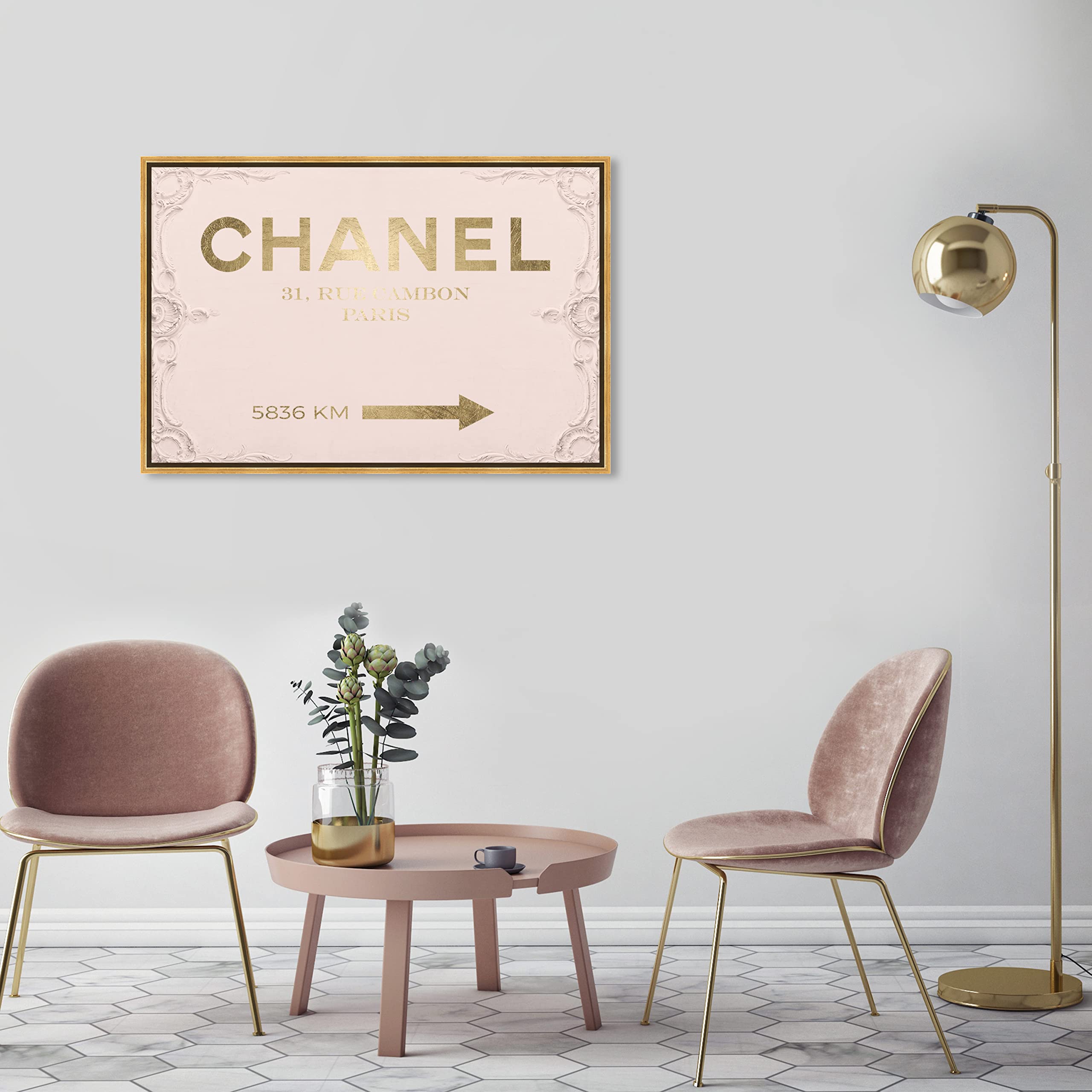 Oliver Gal Artist Co. Fashion & Glam Gold Framed Canvas Wall Art - Rococo Style Pink & Gold Home Decor (36x24 Inches) - Perfect for Living Room, Bedroom & Bathroom Décor | Modern Luxury Wall Art for Women's Fashion Inspired Spaces