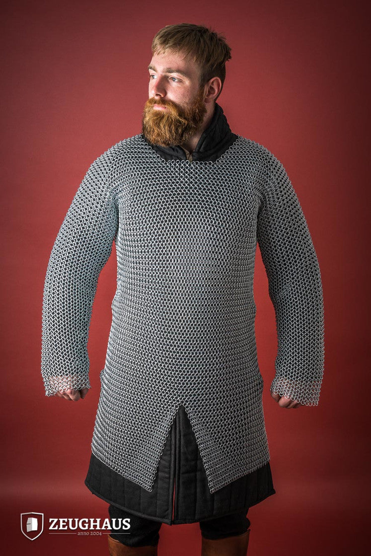 10mm Galvanized Chainmail Hauberk with Round Rings - Medieval Armor for LARP, Cosplay & Renaissance Fairs