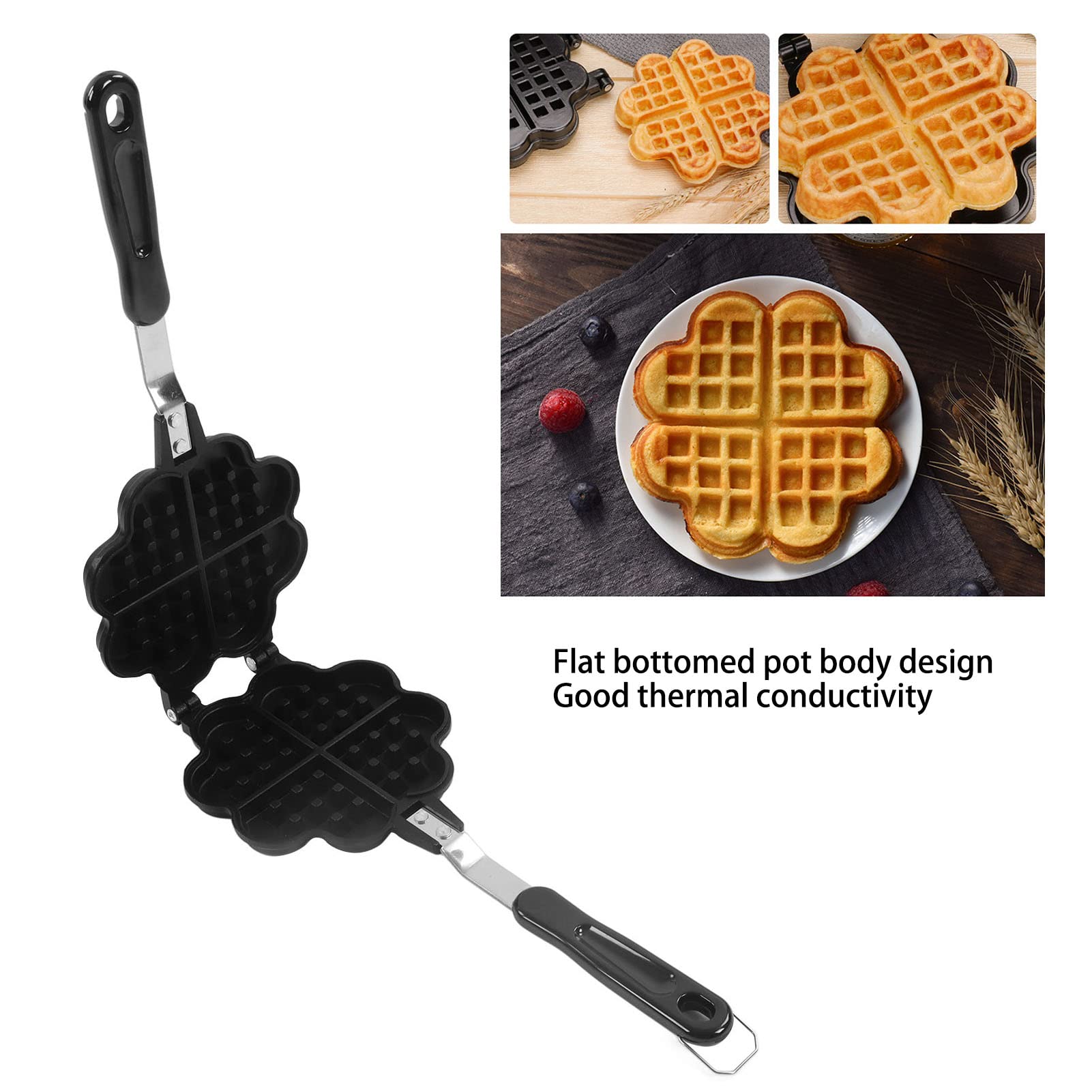 Non-Stick Double Sided Waffle Maker Iron - Stovetop Belgian Waffle Pan & Sandwich Toaster for Breakfast, Desserts, Camping & Home Cooking