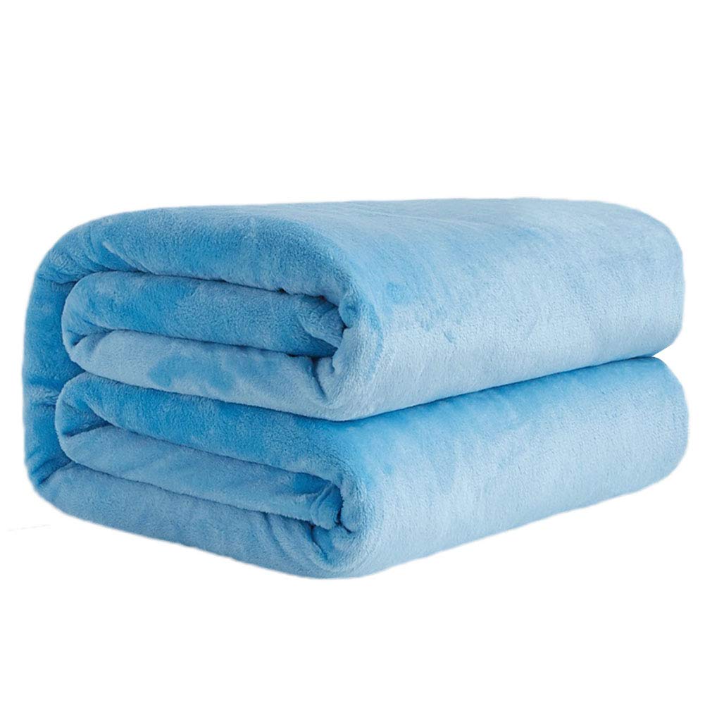 Premium Soft Solid Color Thickened Flannel Blanket - Ultra Warm & Cozy 50x70cm (20x28 Inches) Blue - Perfect for Bedroom, Sofa, Couch, Office & Winter Snuggling