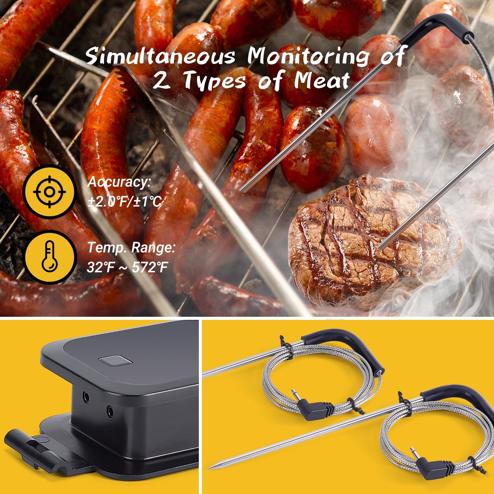 Wireless Bluetooth BBQ Meat Thermometer IBT 2X - Smart Cooking Thermometer for Grilling, Smoking, and Roasting - Perfect for Outdoor BBQ, Camping, and Home Kitchen Use