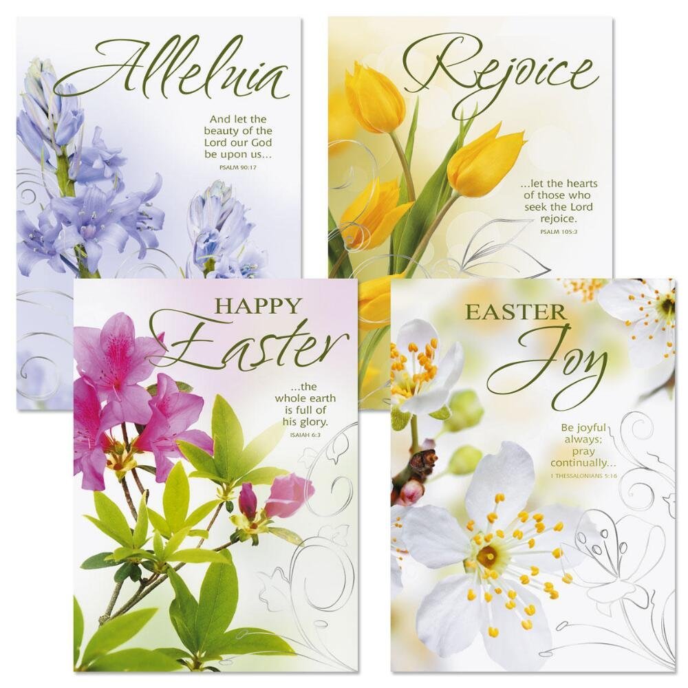 Deluxe Joy Religious Easter Greeting Card Set - 8 Cards for Kids & Adults with White Envelopes, 4 Beautiful Designs, 5