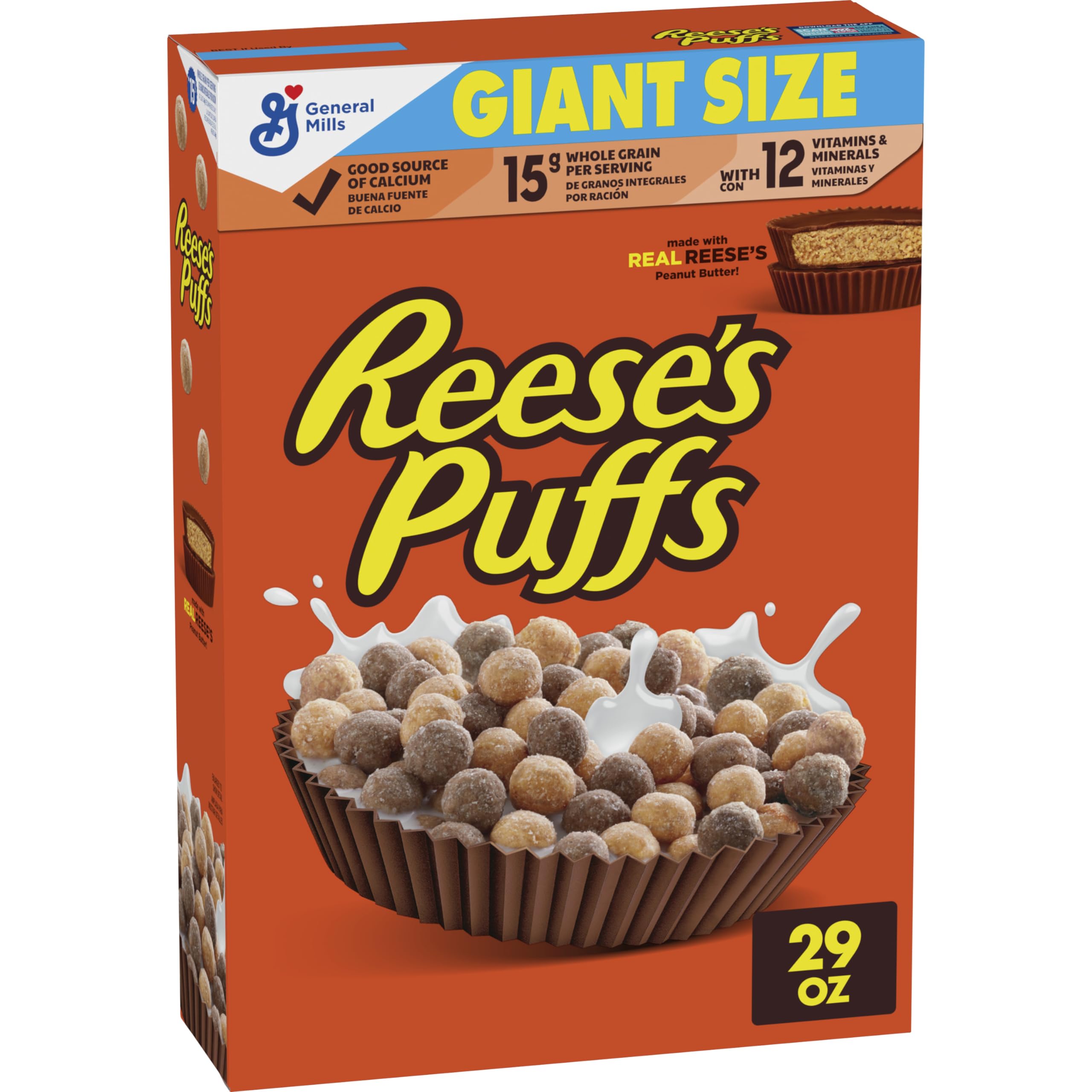 REESE'S PUFFS Chocolate Peanut Butter Cereal - Giant Size 29oz | Kids Breakfast Cereal | Healthy Morning Meal & Snack for School, Office & Home