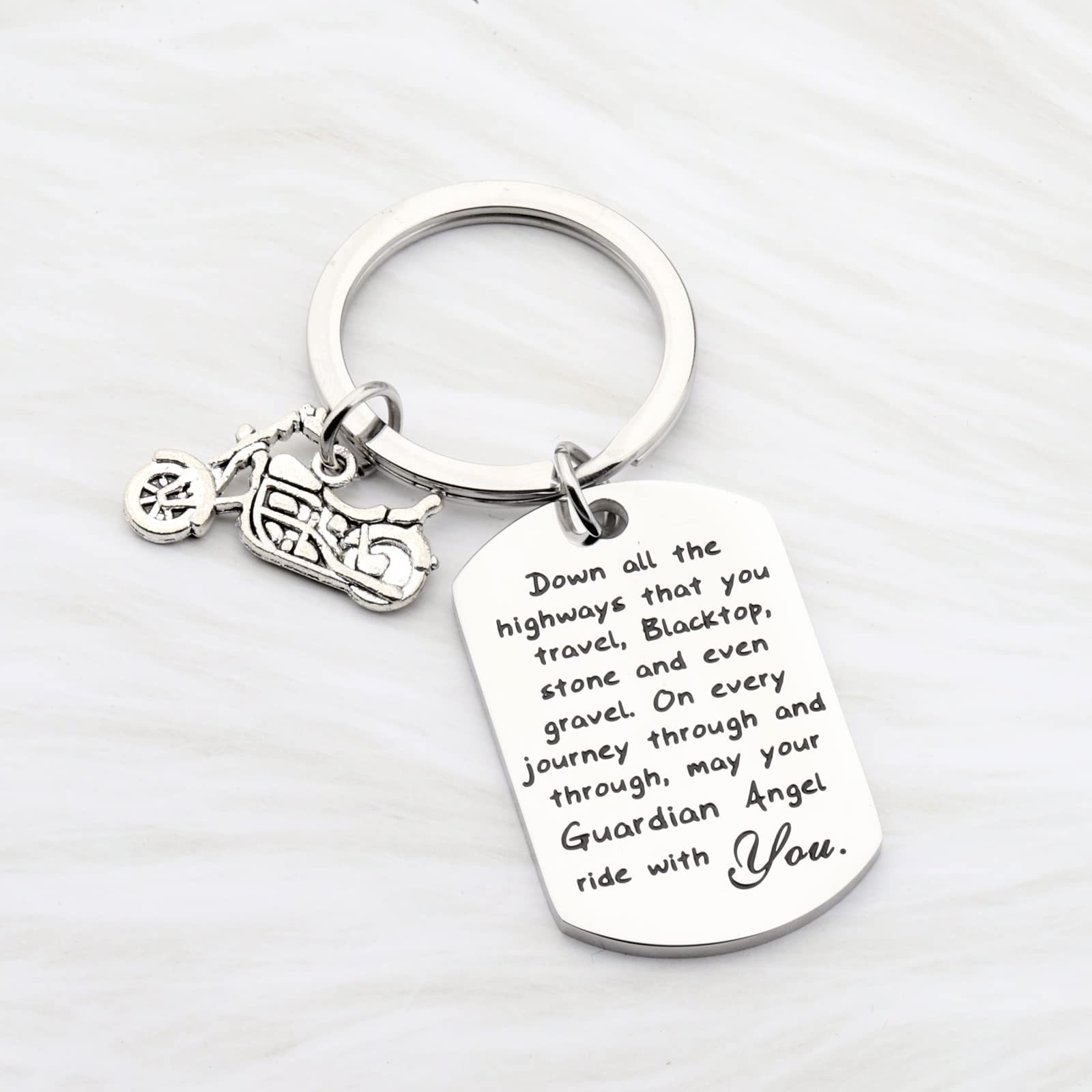 FUSTMW Motorcycle Keychain - Ride Safe Biker Gift with Guardian Angel Charm, Perfect for New Drivers & Motorcycle Enthusiasts - Ideal for Bike Keys, Helmets & Riding Gear Accessories