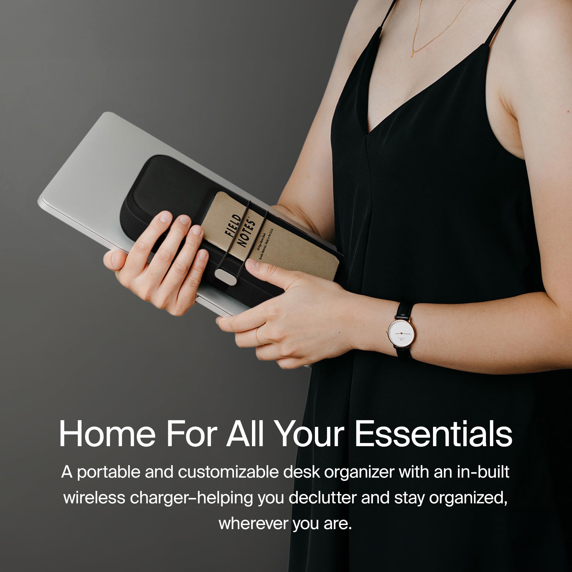 Orbitkey Nest - Premium Portable Desk Organizer with Wireless Charger | Customizable Polycarbonate & Nylon Case | Durable Zinc Alloy Frame | 9.5x4.7x1.6 Inches (Black) | Perfect for Office, Home & Travel Organization