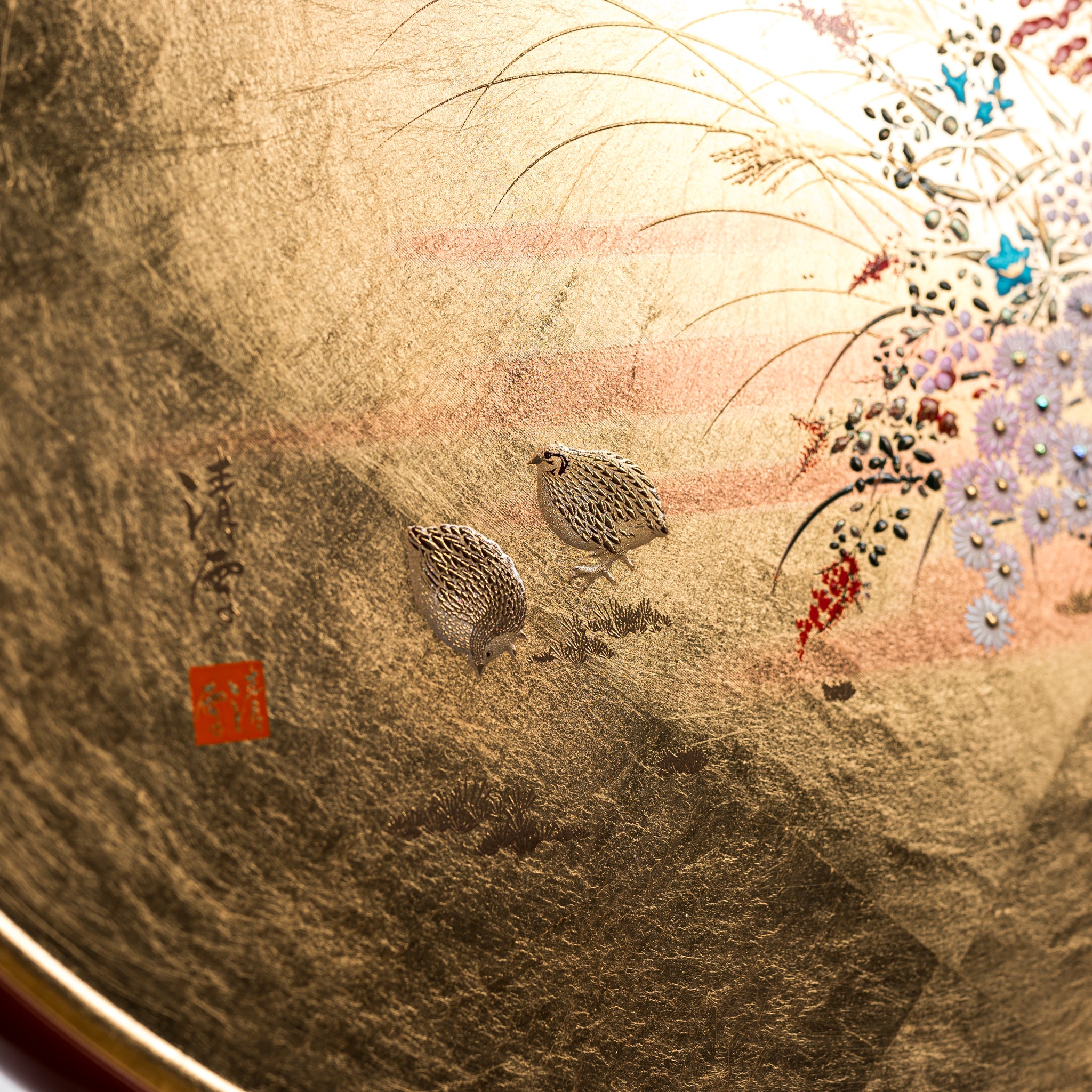 Handcrafted Modern Yamanaka Lacquerware Tray with Gold Flower Motif - 30cm Japanese Wooden Serving Tray for Tea Ceremony, Sushi Presentation & Home Decor