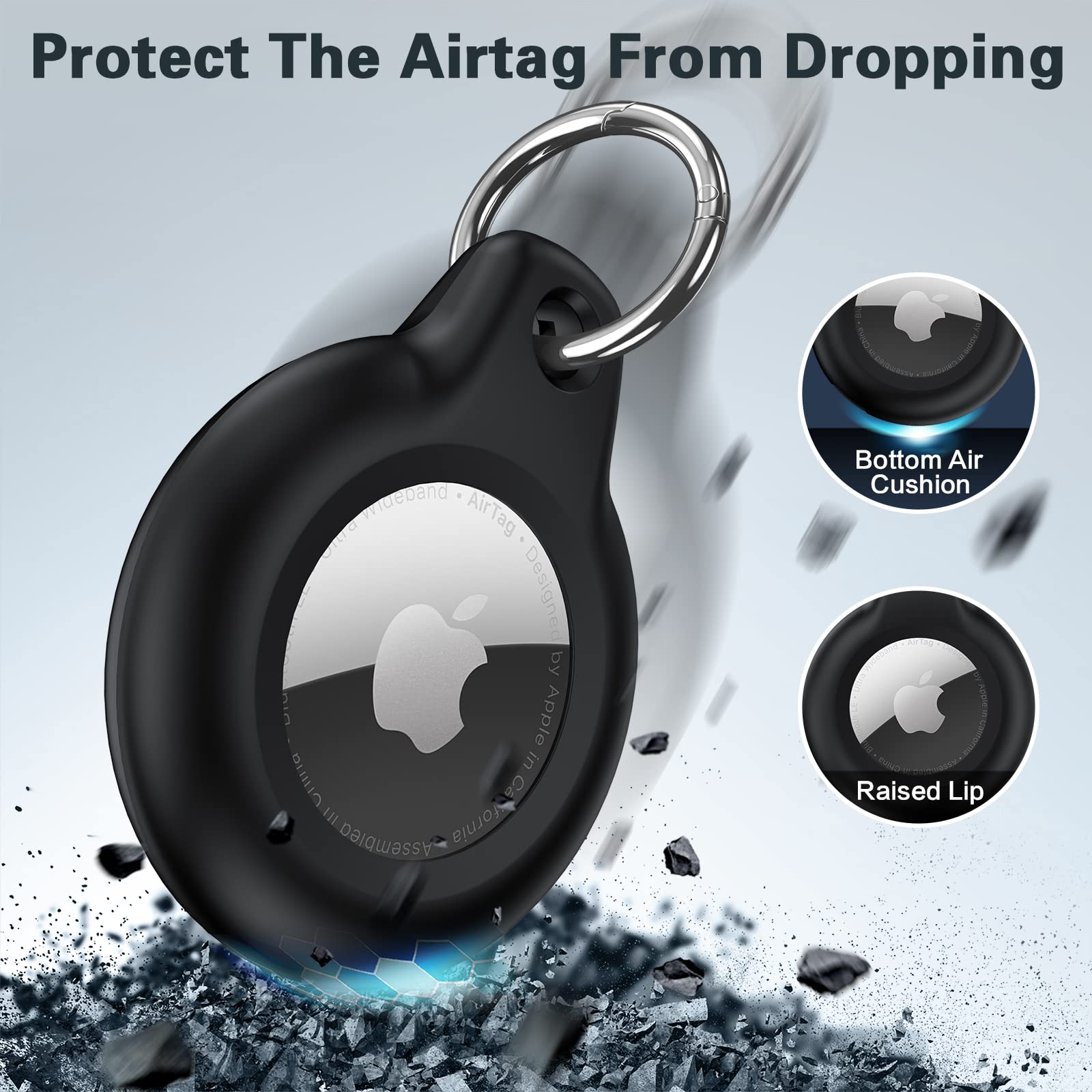 Waterproof & Shockproof Airtag Keychain Case (2 Pack) - Anti-Scratch Apple AirTag Holder with Key Ring for Dog Collar, Wallet, Luggage Tracking - Black & Blue | Perfect for Travel, Pets & Everyday Item Security