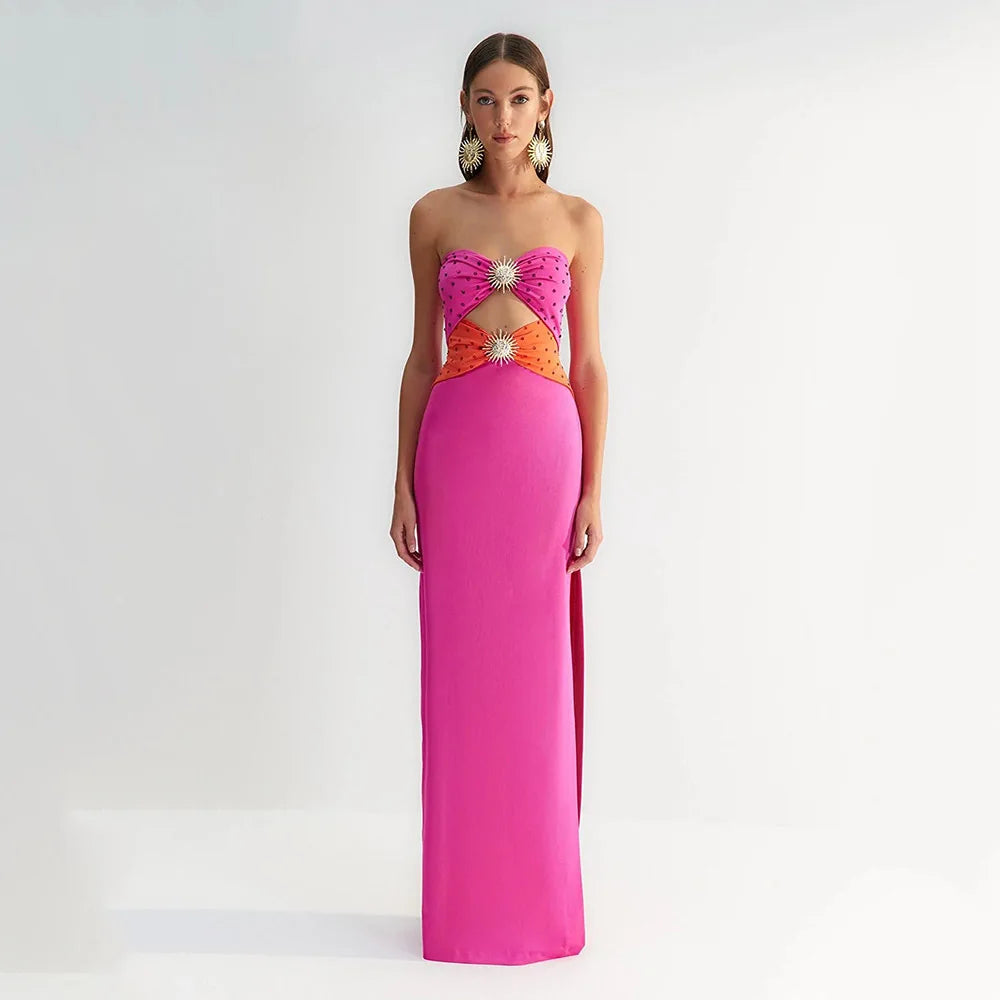 Black Pink Rhinestone Bodycon Dress for Women - Sexy Strapless Off Shoulder Bandage Dress for Nightclub, Party & Special Occasions