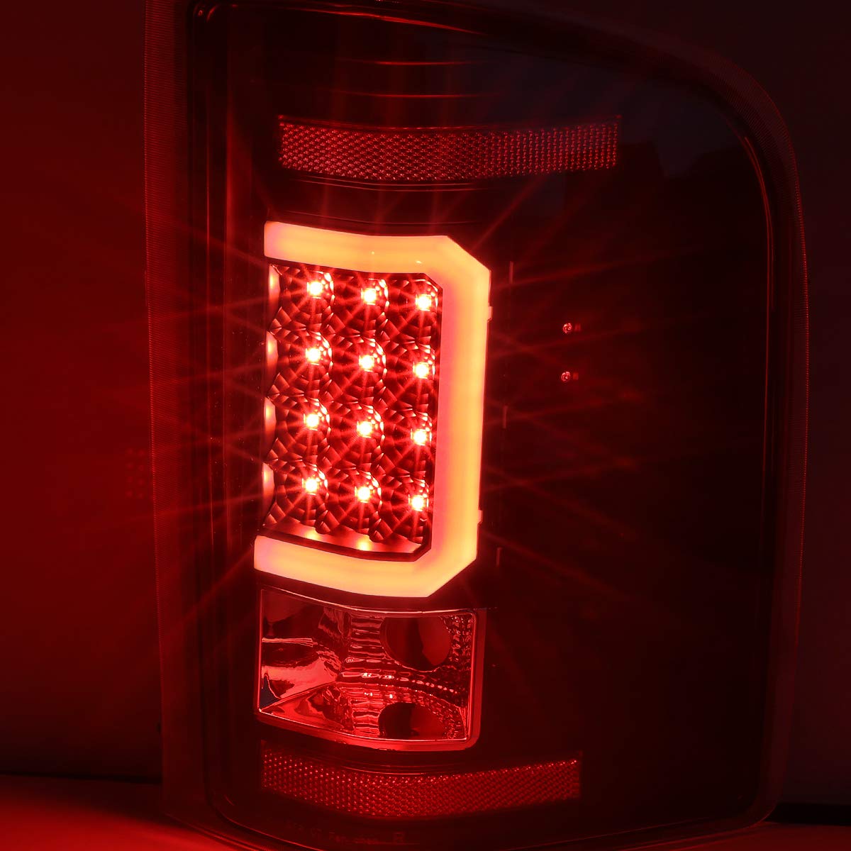 Auto Dynasty C-Shape LED Tail Lights Brake Lamps for 2007-2014 Chevy Silverado - Driver & Passenger Side, Black Housing with Clear Lens - Enhanced Visibility & Style for Night Driving & Custom Builds