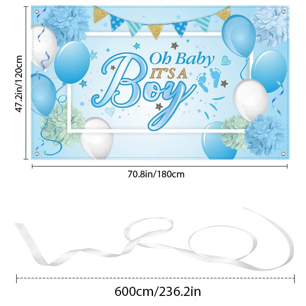 Oh Baby Baby Shower Backdrop - Blue & Pink Gender Neutral Photo Background for Baby Shower Decorations - Perfect for Boy or Girl Baby Shower Party, Gender Reveal, Nursery Decor & Photo Booth Backdrop