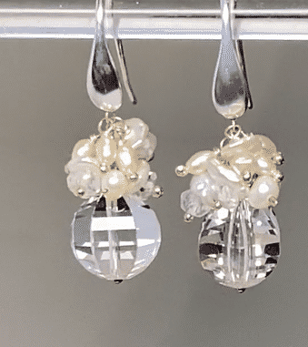 Cut Crystal Quartz & Keishi Pearl Cluster Earrings in Sterling Silver - Elegant Jewelry for Women, Perfect for Weddings, Parties & Special Occasions