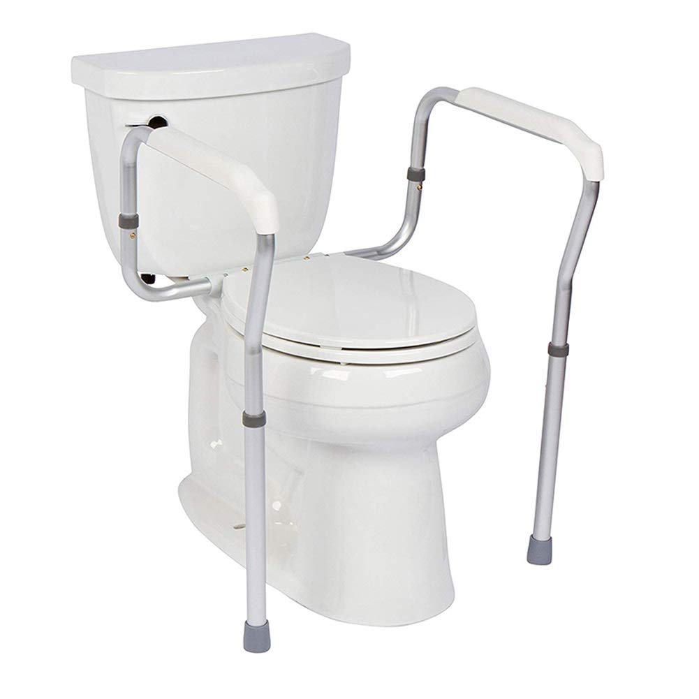 Adjustable Aluminum Toilet Safety Rail - Anti-Slip Grab Bar for Elderly & Disabled with Secure Floor Fixing Feet - Bathroom Mobility Aid for Seniors & Handicapped (Ideal for Home Care & Assisted Living Facilities)
