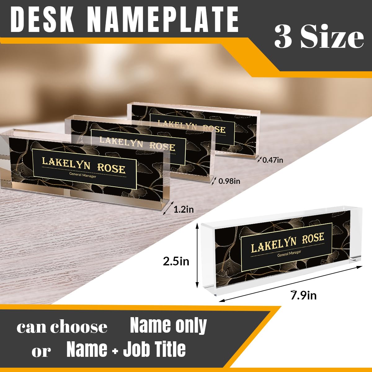 Custom Acrylic Desk Name Plate - Personalized Office Decor with Golden Leaf Design | Perfect for Coworker Gifts, Promotion Presents & Her Birthday | Ideal for Corporate Awards, Executive Desks & Reception Areas