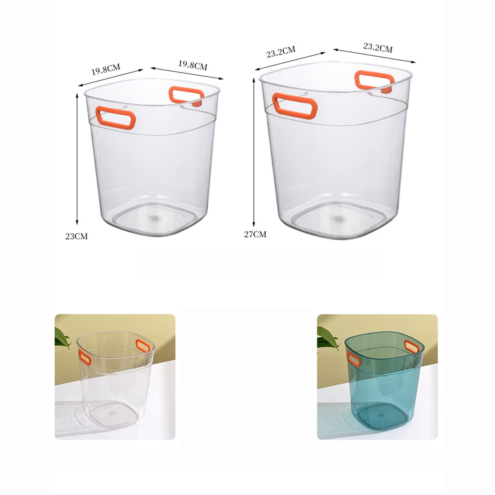 Clear Plastic Round Trash Can - 6L Small Waste Basket with Handles for Bathroom, Kitchen, Office & Home Use | Durable Garbage Bin for Daily Waste Disposal (Blue, Large Size) - Perfect for Under Sink, Bedroom, Dorm & Workspace Organization