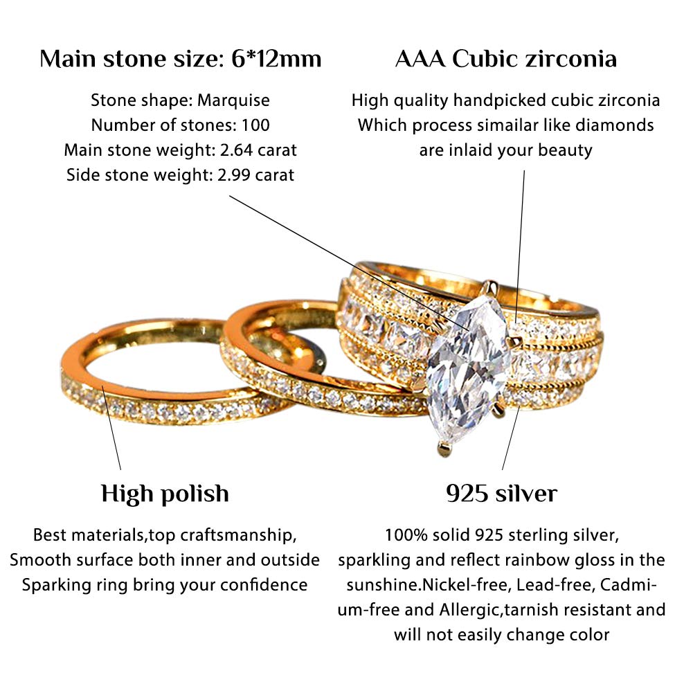 2 Carat Marquise Cut Cubic Zirconia Wedding Ring Set for Women - Sterling Silver 3PC Bridal Set with Oval Solitaire Engagement & Anniversary Promise Rings (Includes Jewelry Box) - Perfect for Proposals, Weddings, Anniversaries & Special Occasions