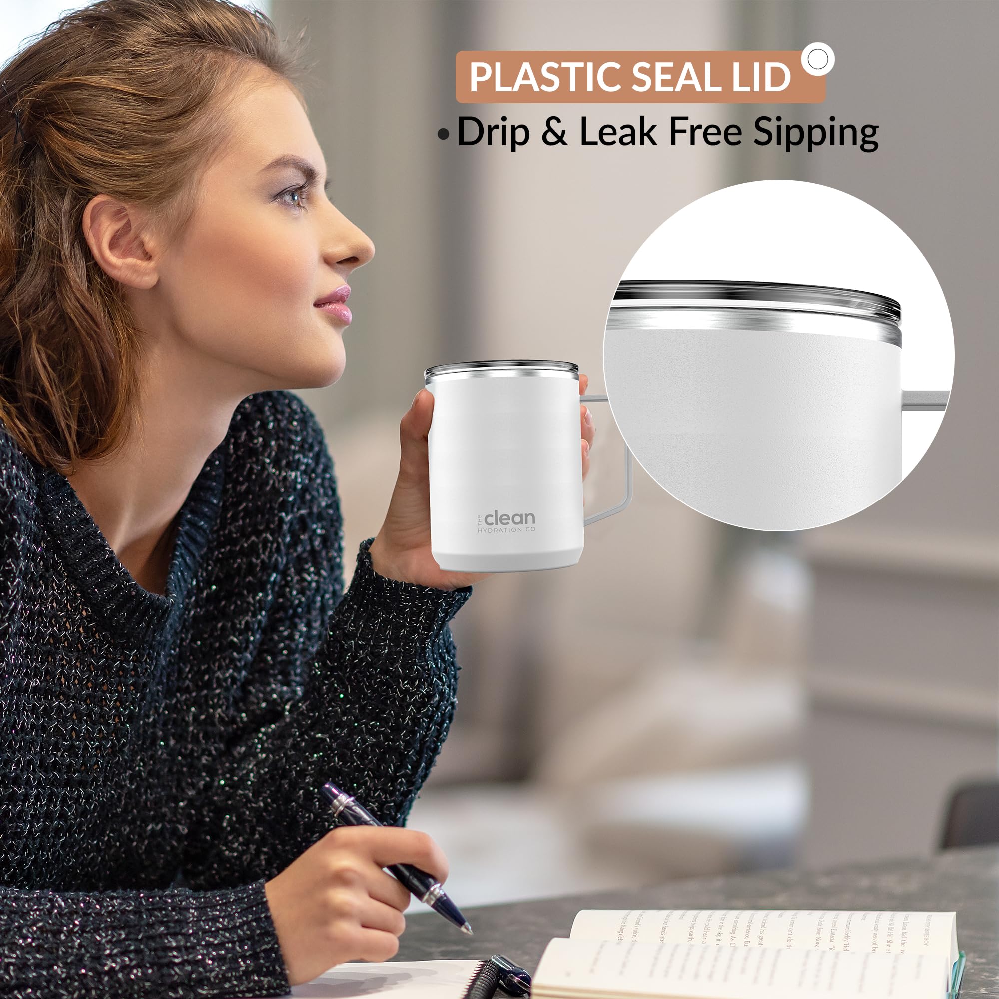 Premium Insulated Coffee Tumbler - 12oz Double Wall Vacuum Travel Mug with Ceramic Lining & Leak-Proof Lid - Keeps Hot/Cold for Hours - Perfect for Commuting, Office, Hiking & Outdoor Activities (White)