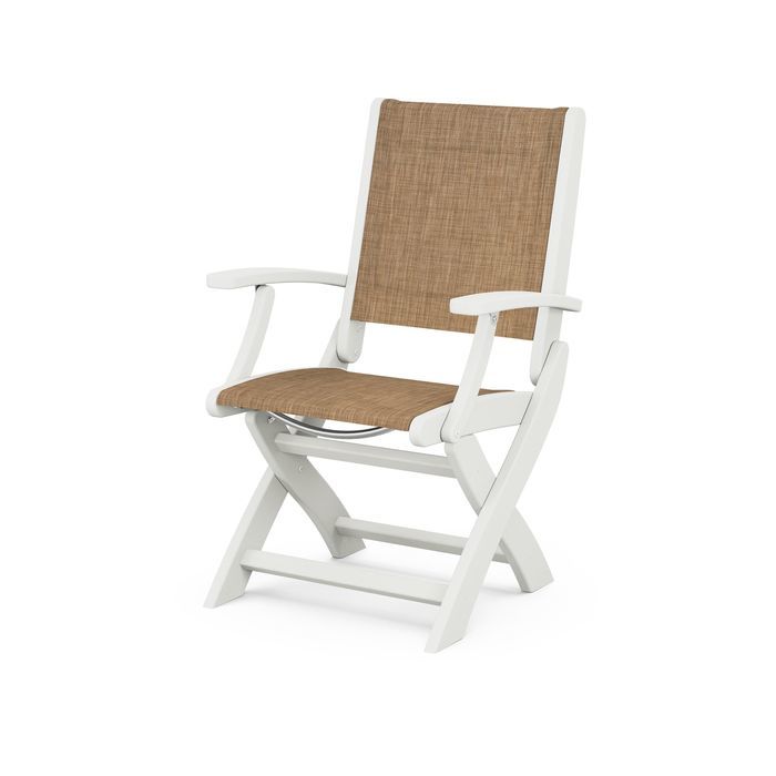 POLYWOOD Coastal Folding Chair - Durable Outdoor Furniture for Patio, Beach & Poolside - Weather-Resistant Adirondack Style Chair with Cup Holder