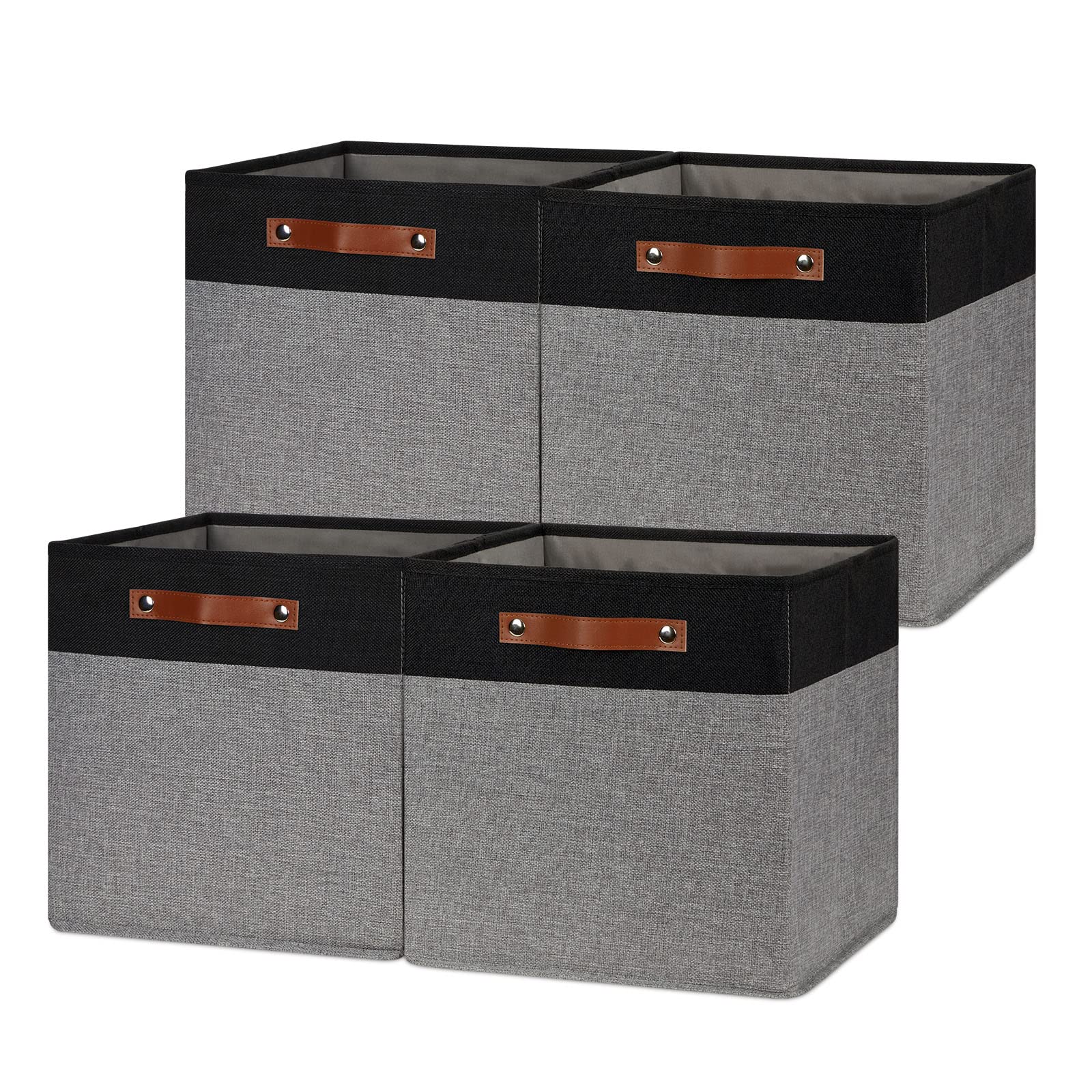 DULLEMELO 13x13 Inch Collapsible Storage Cubes with Handles - Sturdy Fabric Storage Bins & Baskets for Shelves, Closet, Nursery, Home Organization (Black & Grey) | Perfect for Kids' Toys, Books, Clothes & Bedroom Storage Solutions