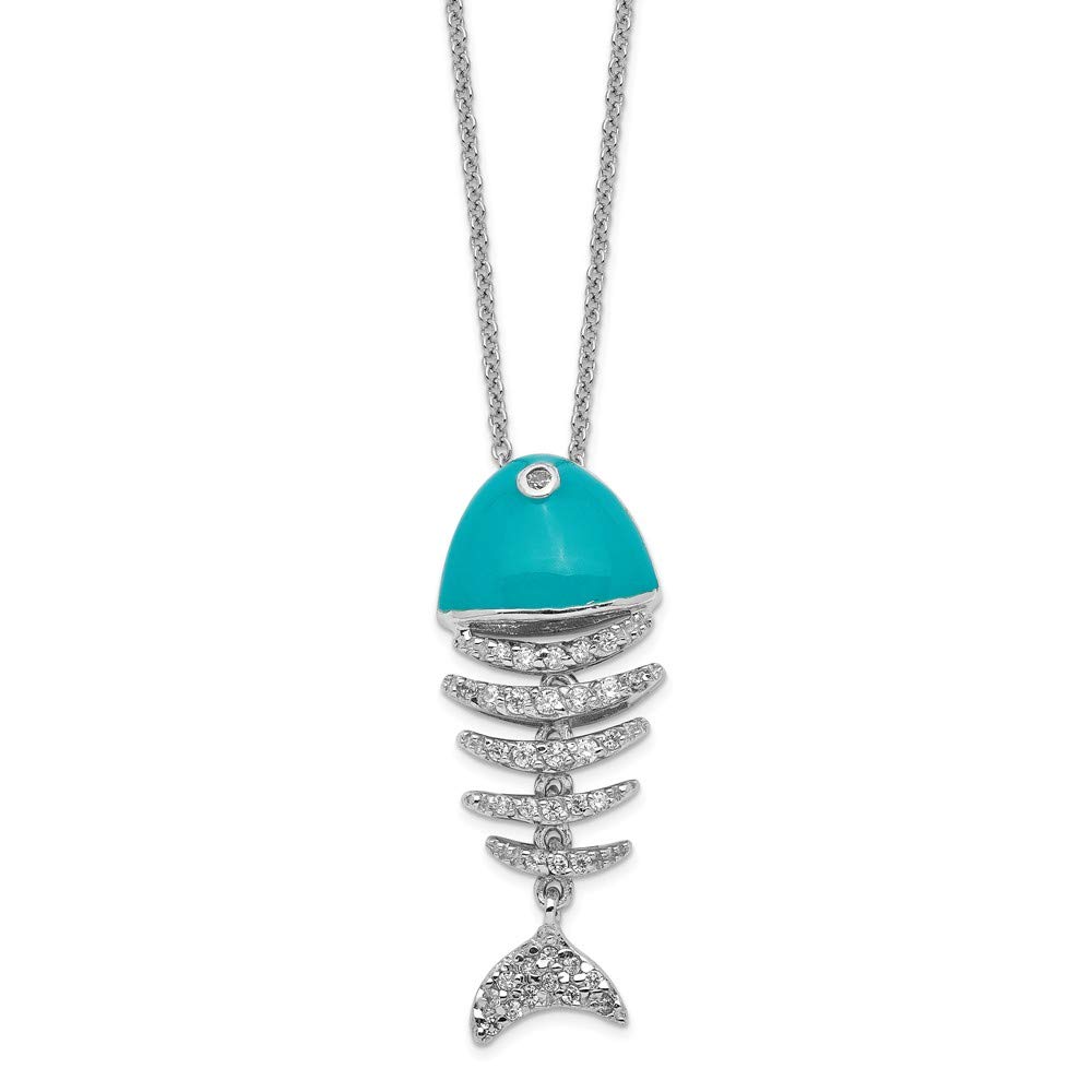 FB Jewels Solid Cheryl M 925 Sterling Silver Turquoise Enameled Cubic Zirconia CZ Fish Pendant Necklace 18 Inch - Perfect for Beach Parties, Boho Fashion & Gift Giving