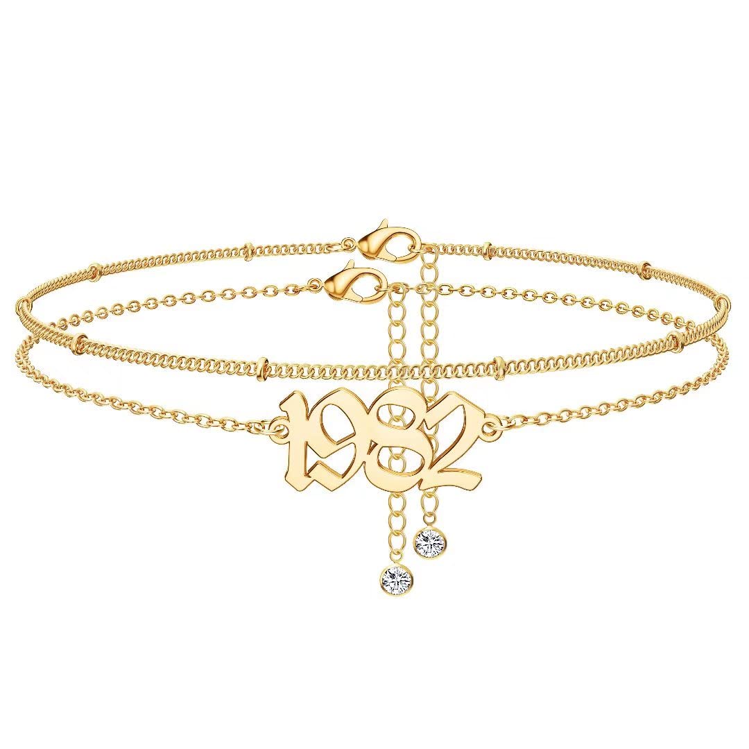 14K Gold Plated Birth Year Anklet - Women's Beach Jewelry Gift for 1970-2021