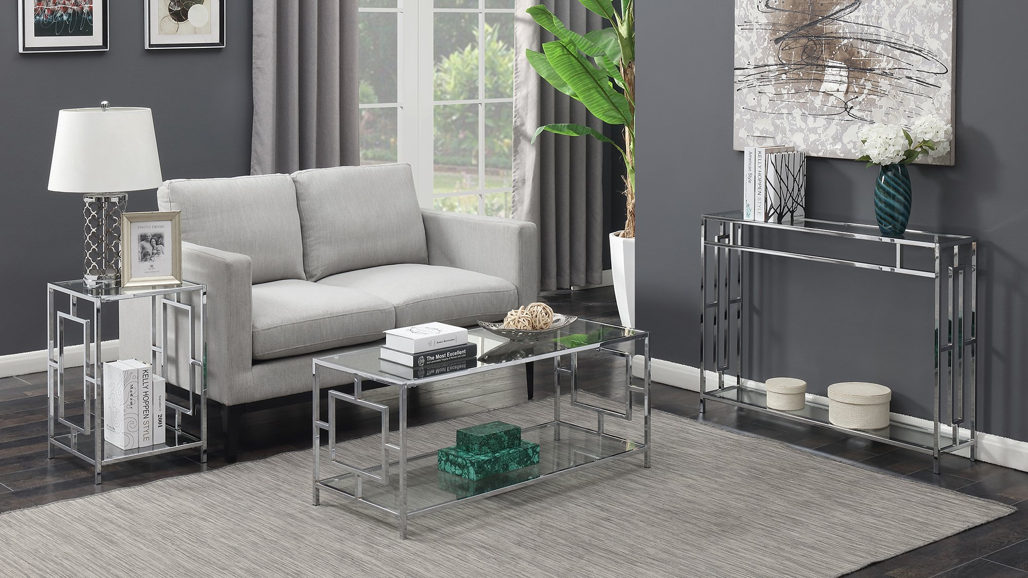 Modern Glass & Chrome End Table - 15.75