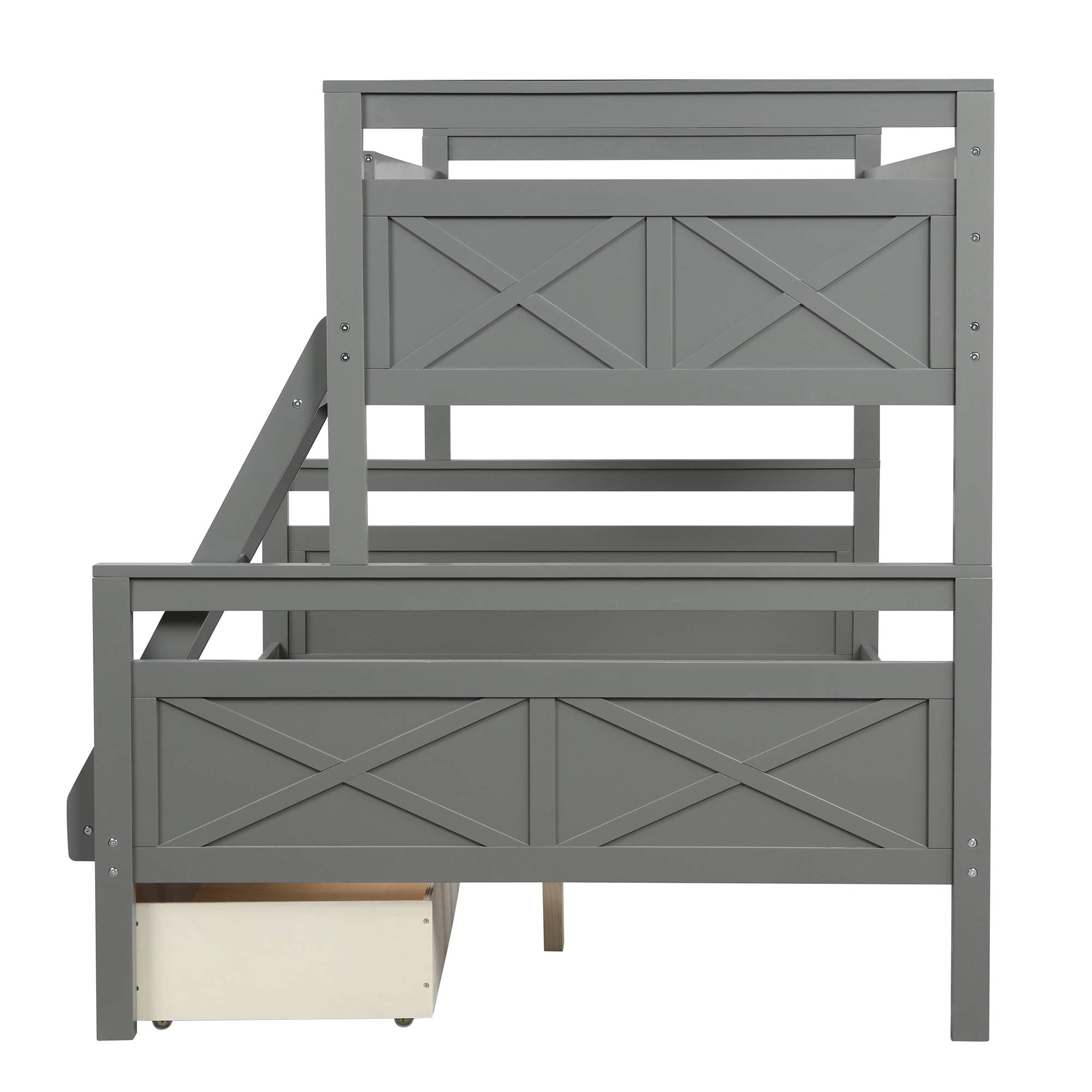 SOFTSEA Twin Over Full Bunk Beds with Storage Drawers & High Safety Guardrails - Space-Saving Kids Bedroom Furniture, No Box Spring Required (Gray) - Perfect for Small Rooms, Shared Kids' Bedrooms & Sleepovers
