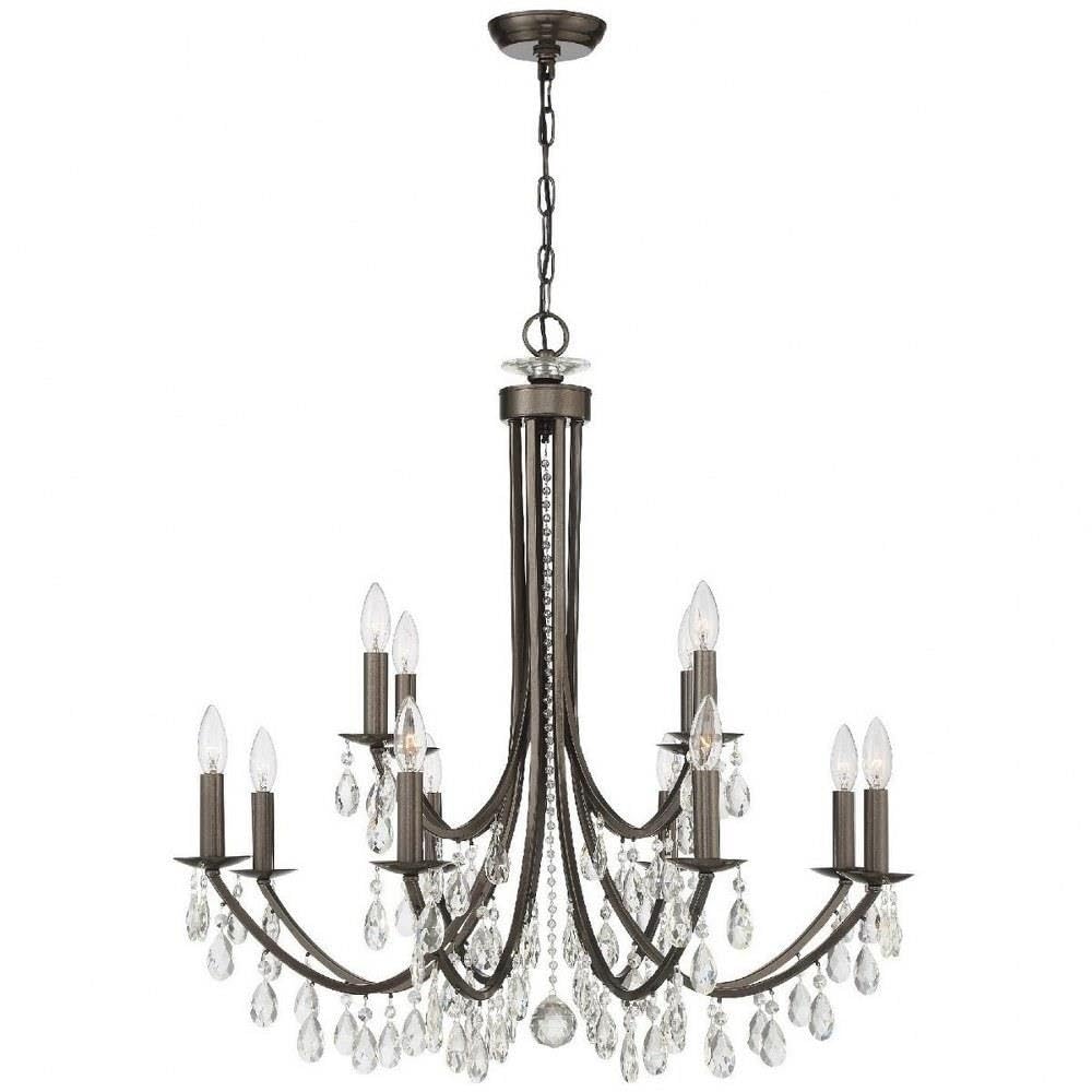 Bridgehampton 12-Light Hand-Cut Crystal Bronze Chandelier - Elegant Dining Room & Foyer Lighting Fixture for Luxury Homes