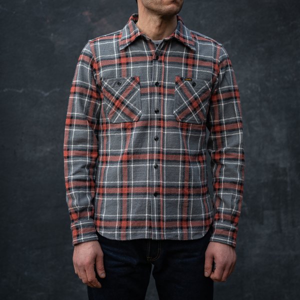 Iron Heart IHSH-375 Heavyweight 12oz Slub Flannel Shirt - Gray Herringbone Check for Men | Durable Workwear & Outdoor Activities