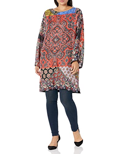 Johnny Was Women's Bohemian Long Sleeve Tunic Top - Floral Printed Flowy Blouse for Casual Wear, Layering & Special Occasions
