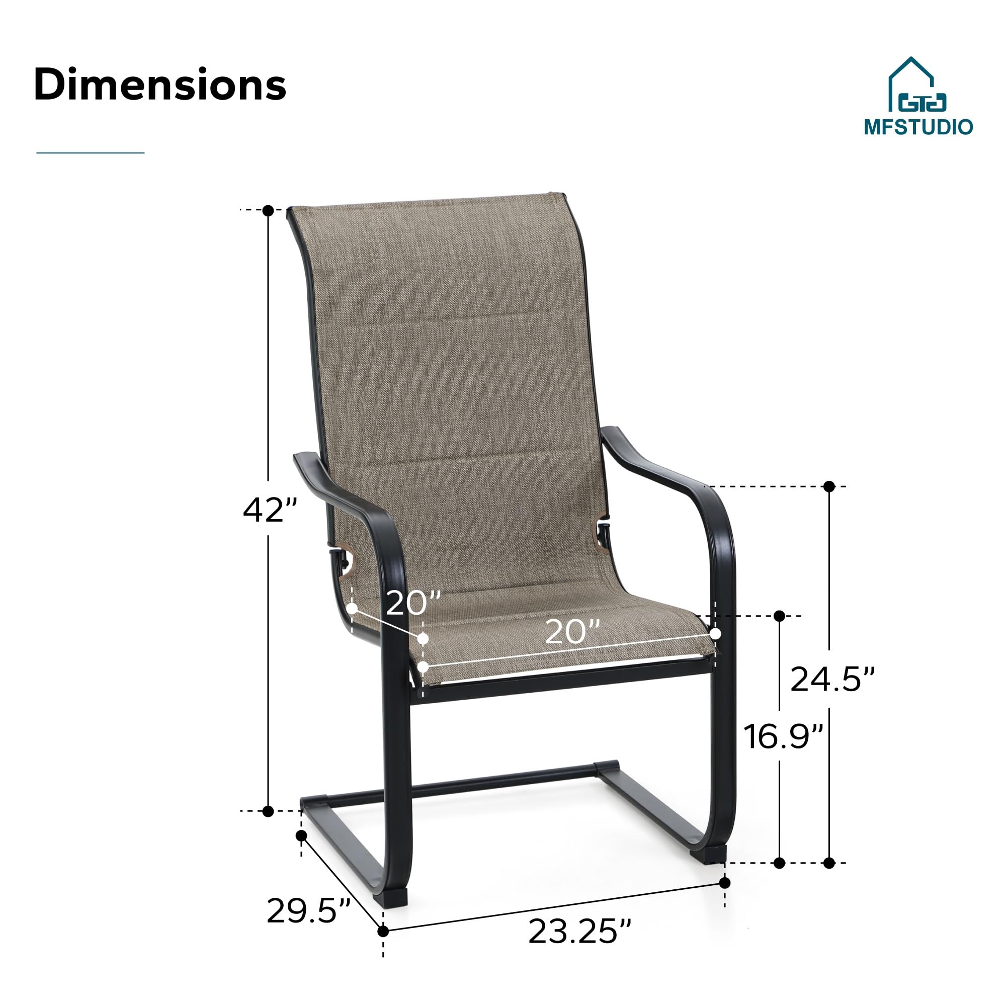 MFSTUDIO Patio Dining Chairs Set of 2 - Padded Textilene Outdoor Chairs with Spring Support, High Back Sling Chairs for Backyard, Deck, or Poolside (Supports 300LBS) - Perfect for Relaxing, Dining, and Entertaining Outdoors