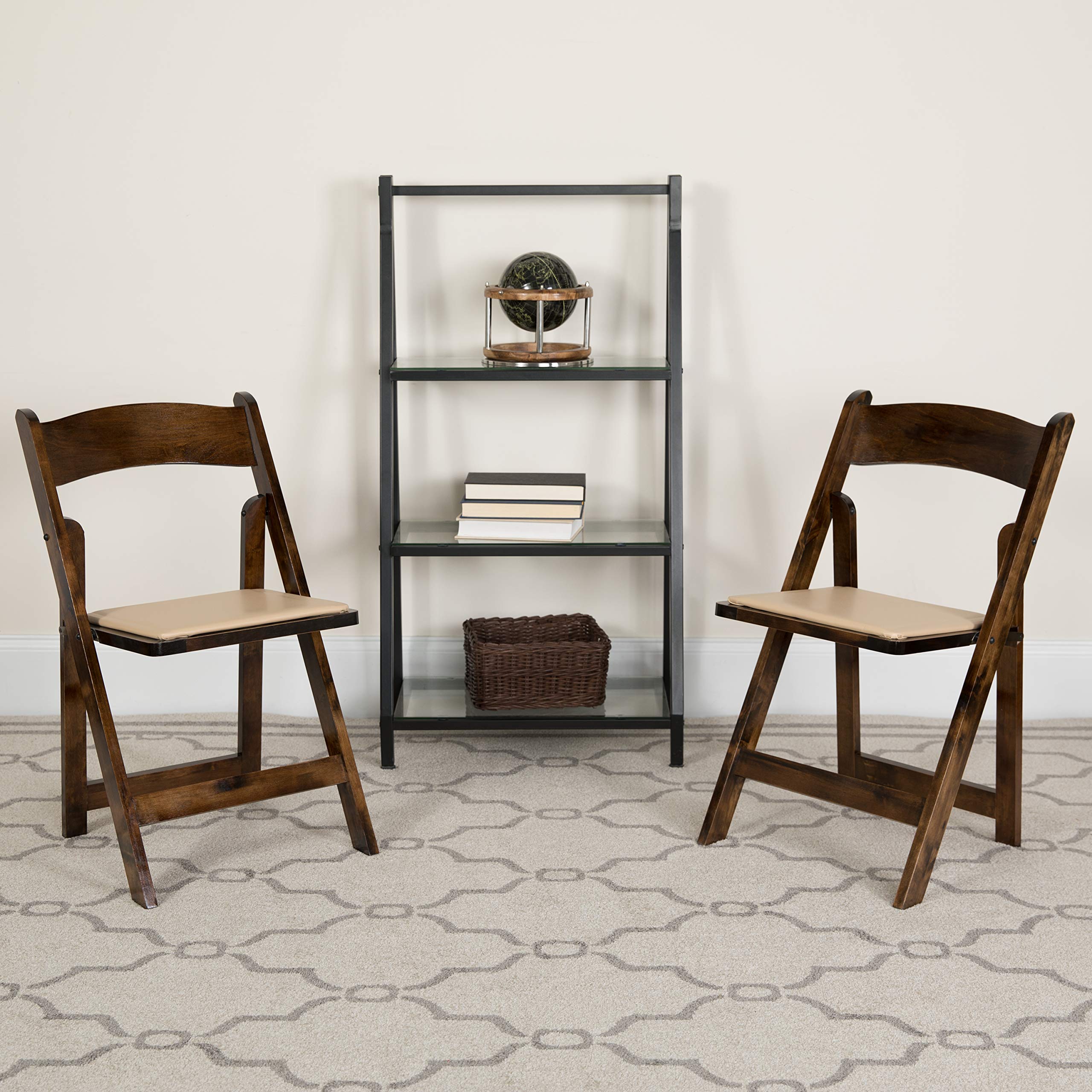 2 Pack Folding Chairs with Vinyl Padded Seat - Solid Fruitwood Frame for Indoor/Outdoor Use - Perfect for Patio, Garden, Picnic, Camping & Home Decor