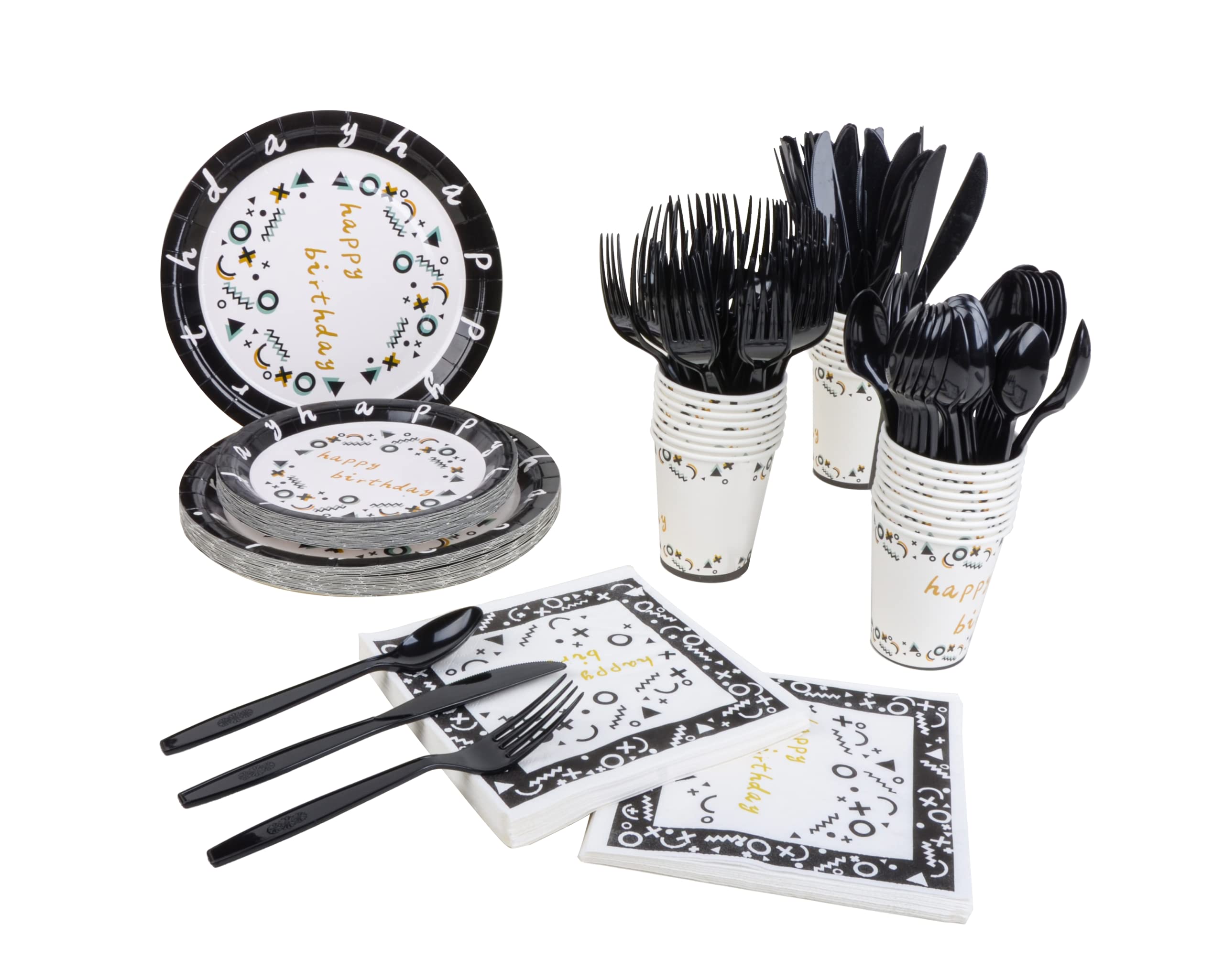 175-Piece Gold Disposable Party Dinnerware Set - Elegant Paper Plates, Napkins, Cups & Plastic Cutlery (Forks, Knives, Spoons) for 25 Guests - Perfect for Birthday Parties, Weddings, Baby Showers & Holiday Gatherings