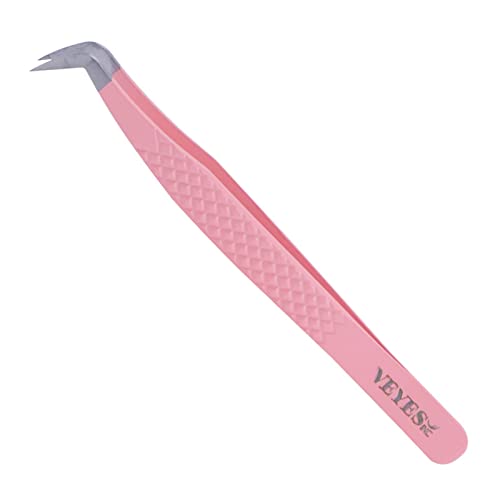 VEYES INC Professional L-Shaped Eyelash Extension Tweezers - 1 Pack Pink Precision Lash Tweezers for Salon & Home Use - Perfect for Volume, Classic & Hybrid Eyelash Extensions
