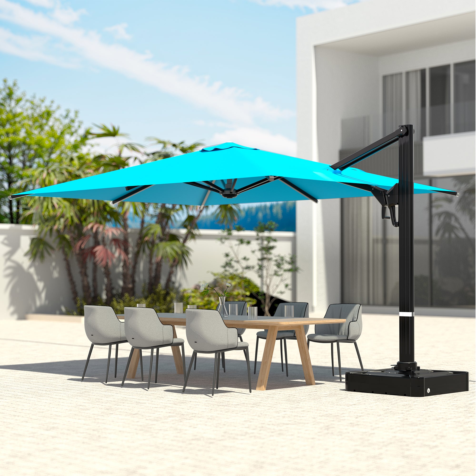 EROMMY 10x13 FT Large Outdoor Patio Offset Umbrella - Durable Cantilever Sun Shade with 360° Rotation, UV Protection (Blue) - Perfect for Poolside, Backyard, Deck, and Garden Relaxation