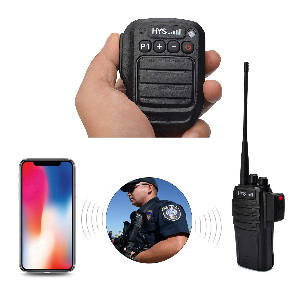 HYS Bluetooth Wireless Remote Speaker Microphone with 3.5mm Audio Jack - Compatible with Baofeng BF-888S, UV-5R, Retevis H-777, RT22, RT21, TYT, Wouxun, Kenwood 2pin Walkie Talkies - Perfect for Outdoor Adventures, Security, Construction & Emergency Communication