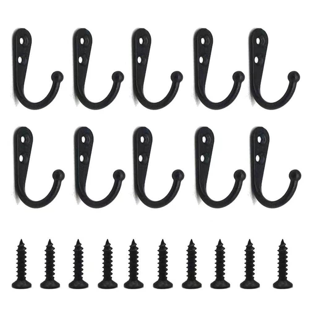 10 Pack Heavy Duty Wall Mounted Coat Hooks with Screws - Sturdy Hangers for Jackets, Towels, Bags & Clothes - Perfect for Bedroom, Bathroom, Entryway & Closet Organization