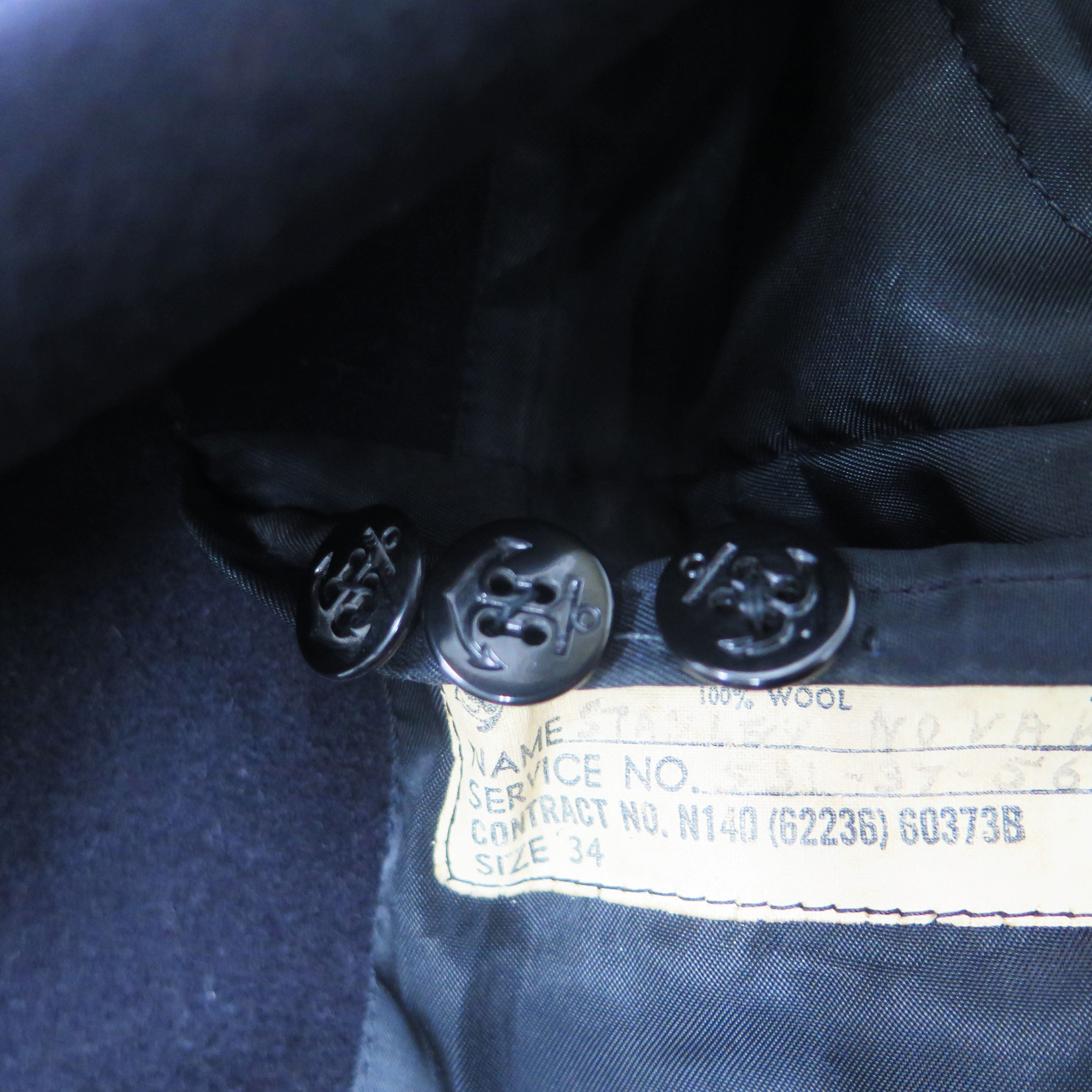 Vintage 1960s US Navy Peacoat - Authentic USN Clothing Supply Office Issue, Size 34 with Stenciled Markings | Military Collectible & Cold Weather Outerwear