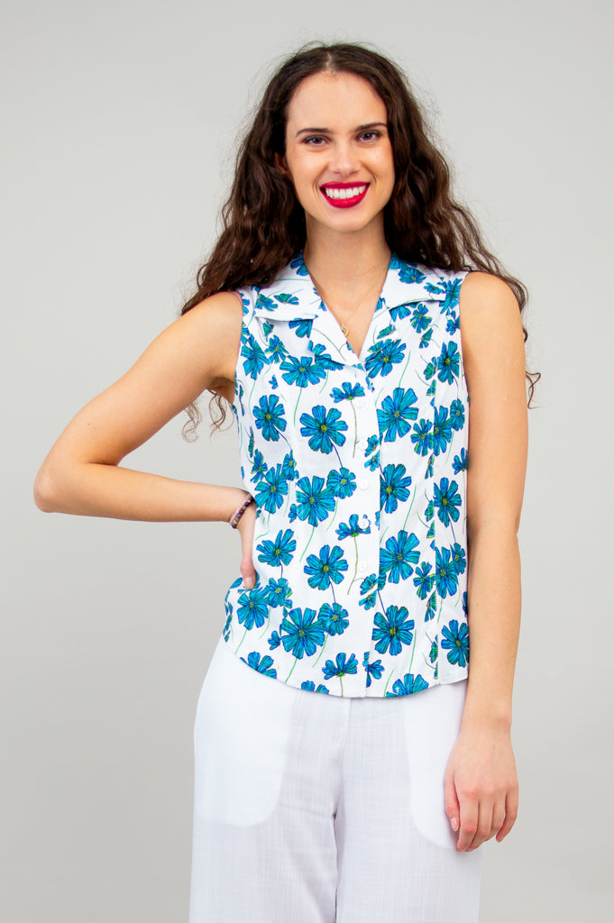 Lexa Tank Top - Women's Linen Bamboo Blend Shirt in Aster Color - Perfect for Summer Outfits, Casual Wear & Beach Vacations
