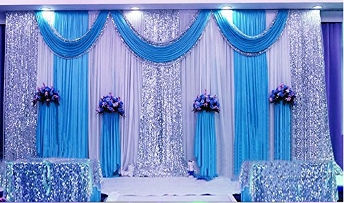 INTBUYING 3x3M Blue Silk Fabric Wedding Backdrop - Elegant Three Fold Stage Decor for Parties, Celebrations & Events - Perfect for Weddings, Birthdays, Anniversaries & Photo Booths