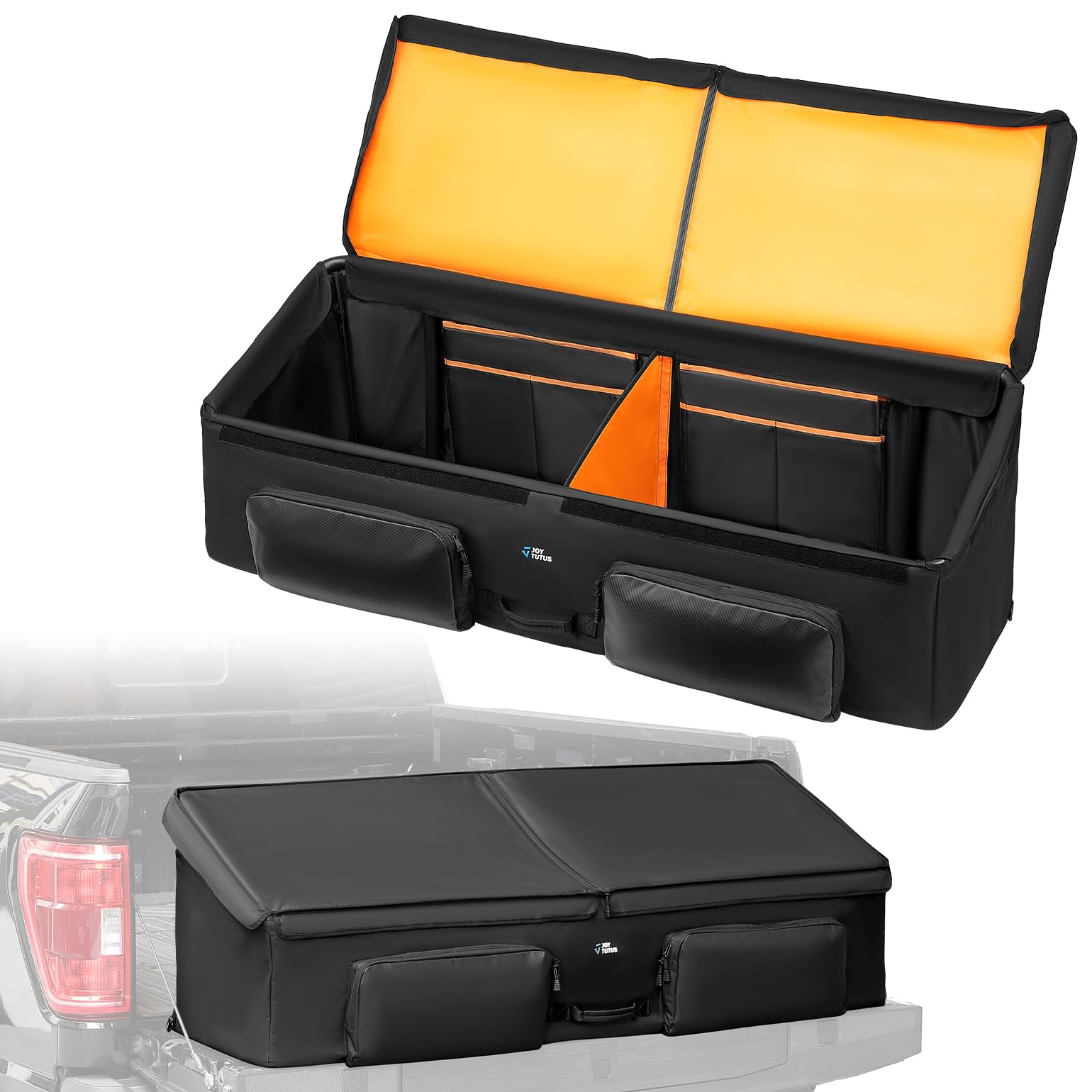 JOYTUTUS Upgrade Full Size Waterproof Truck Bed Cargo Box Organizer - Heavy Duty Storage Bag for Pickup Trucks | Perfect for Groceries, Golf Gear & Outdoor Equipment | Easy Slide-In Access & Secure Transport