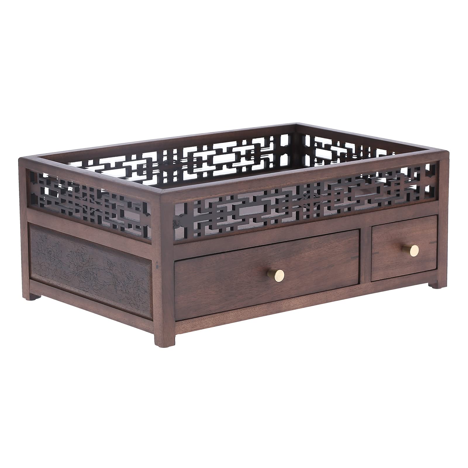 Vintage Walnut Wooden Storage Box - Portable Multi-Layer Tea Set Organizer, Retro Decorative Cake Box & Gift Storage for Home, Office, Tea Party (Walnut Fence Design) | Perfect for Tea Lovers, Home Decor & Wedding Favors