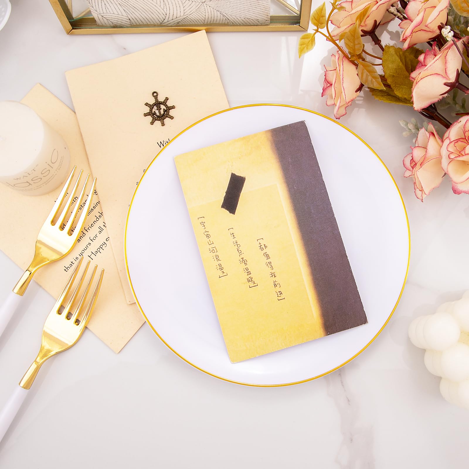 72-Piece Gold Plastic Plates Set - 7.5