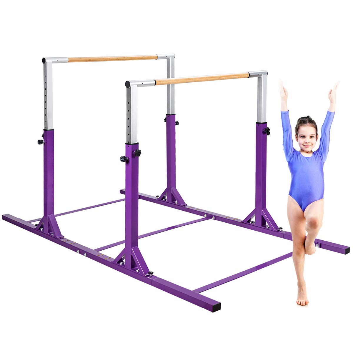 GOFLAME Adjustable Gymnastics Parallel Bars for Kids - Double Horizontal Training Bars with Height & Width Adjustment - Perfect for Indoor & Outdoor Junior Fitness, Home Gym, Backyard Playground, and School PE Classes