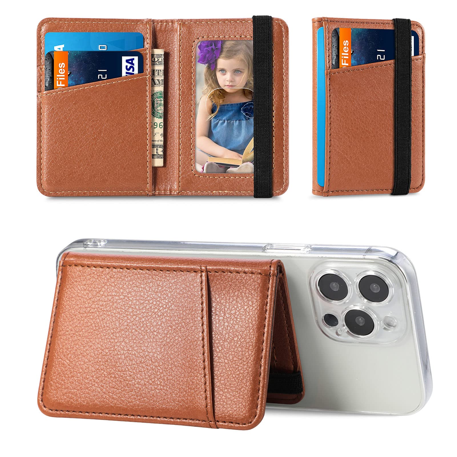 Stick-On Wallet Phone Case - Leather Credit Card Holder for iPhone, Samsung Galaxy & Most Smartphones | Slim Flip Wallet Sleeve Pouch (Brown) - Perfect for Hands-Free Payments & On-the-Go Convenience