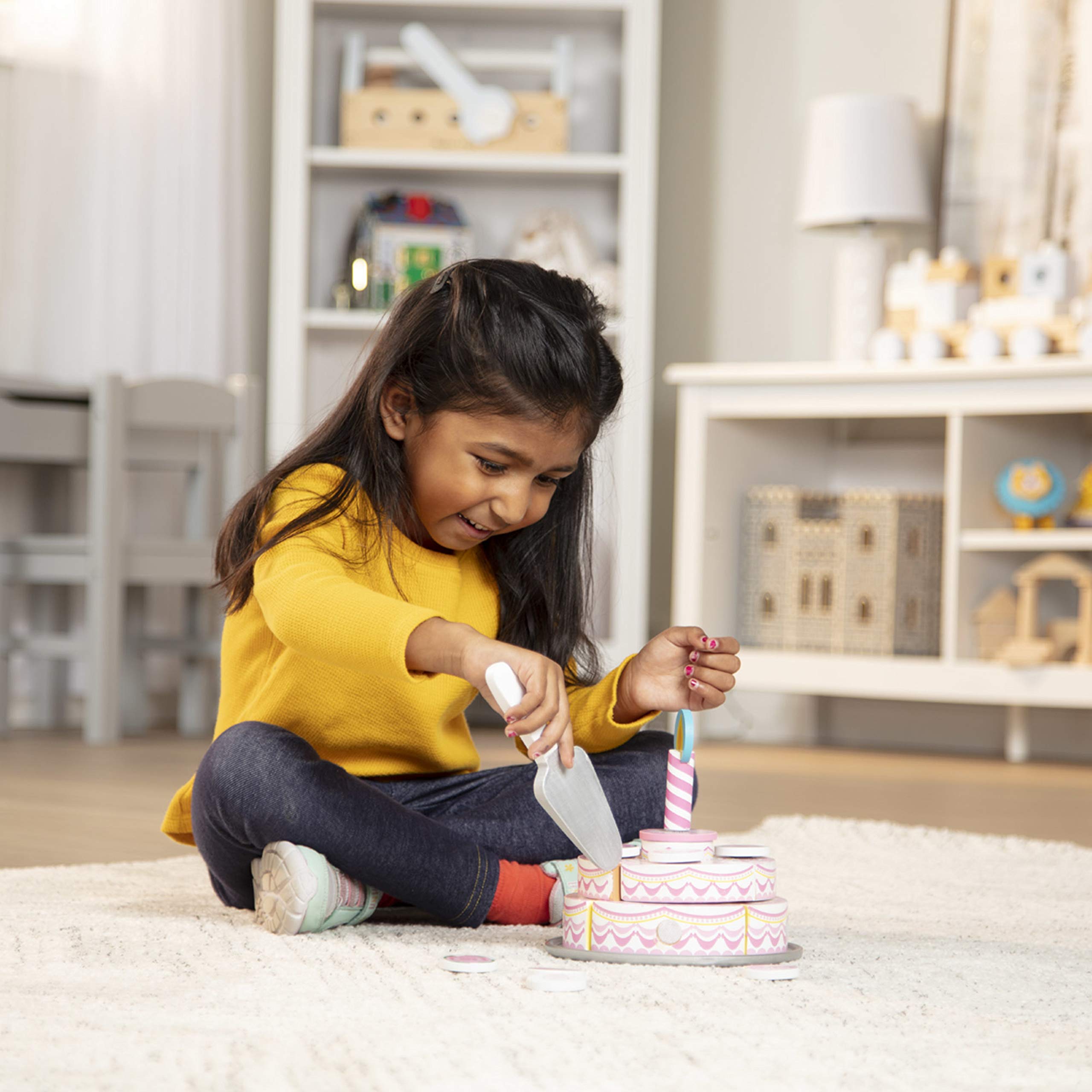Melissa & Doug Triple-Layer Wooden Birthday Cake Play Food Set - Pretend Play Toy for Kids Ages 3+, Perfect for Birthday Parties & Preschool Learning Activities